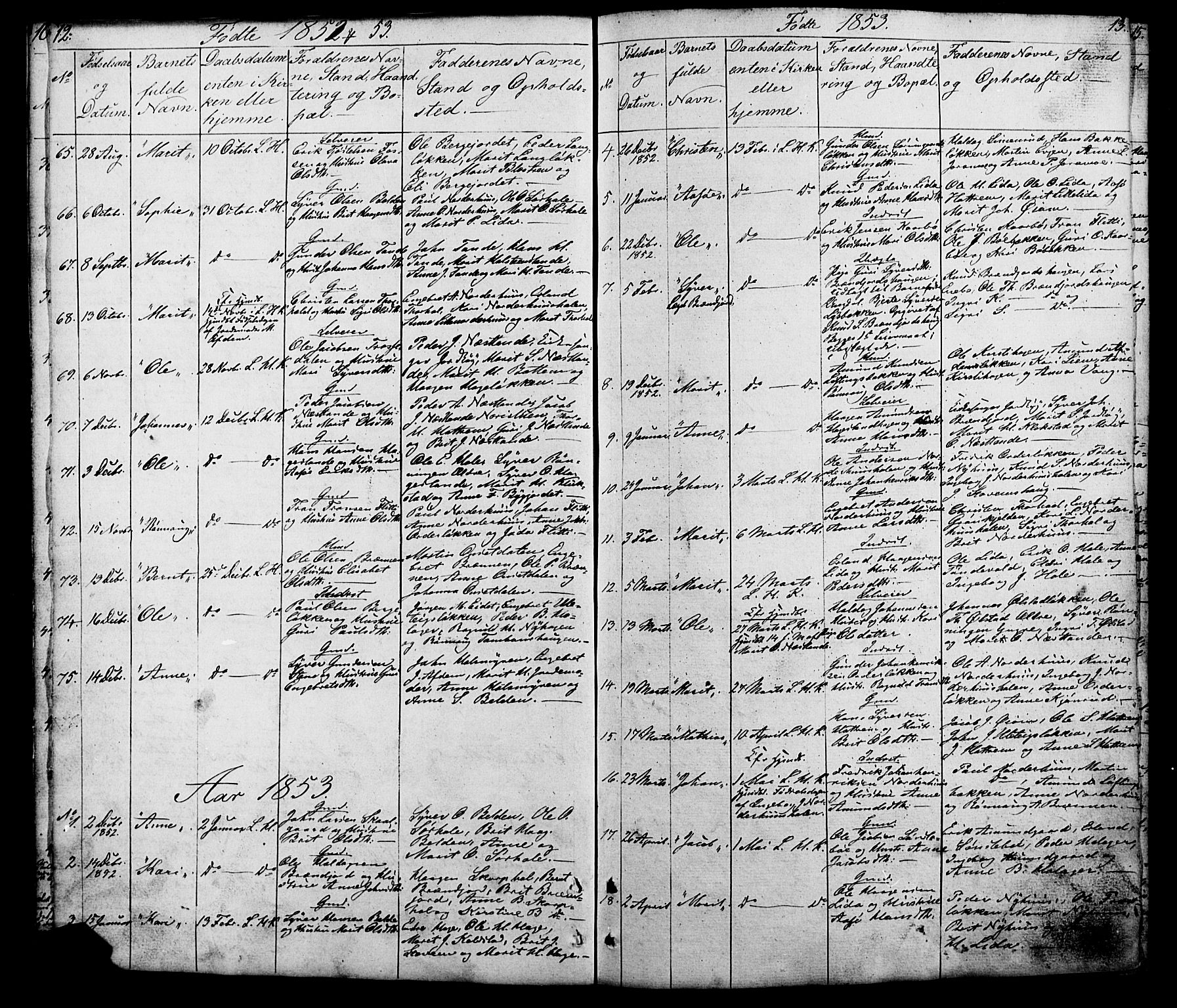 Lesja prestekontor, SAH/PREST-068/H/Ha/Hab/L0005: Parish register (copy) no. 5, 1850-1894, p. 12-13