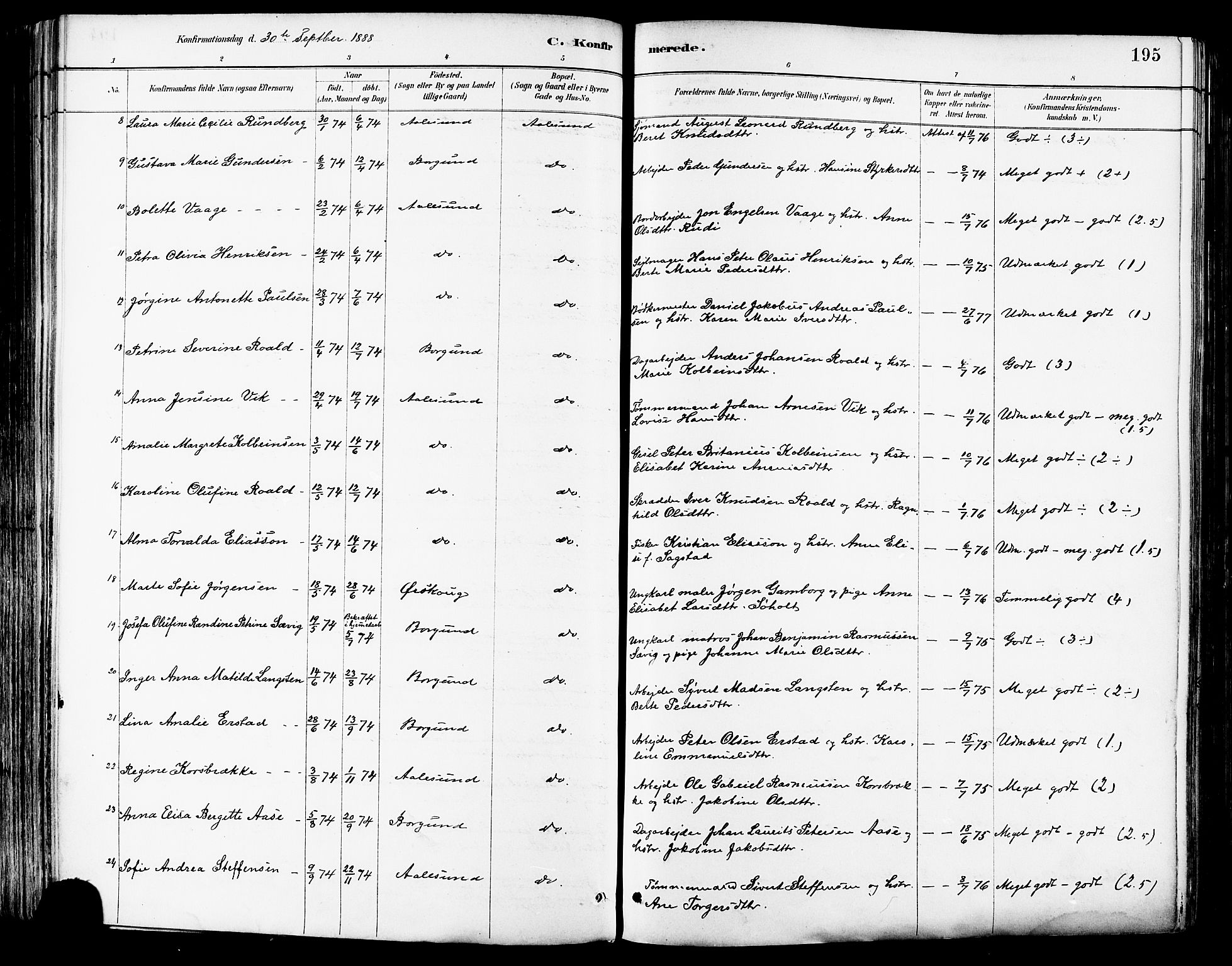 Ministerialprotokoller, klokkerbøker og fødselsregistre - Møre og Romsdal, AV/SAT-A-1454/529/L0455: Parish register (official) no. 529A05, 1885-1893, p. 195