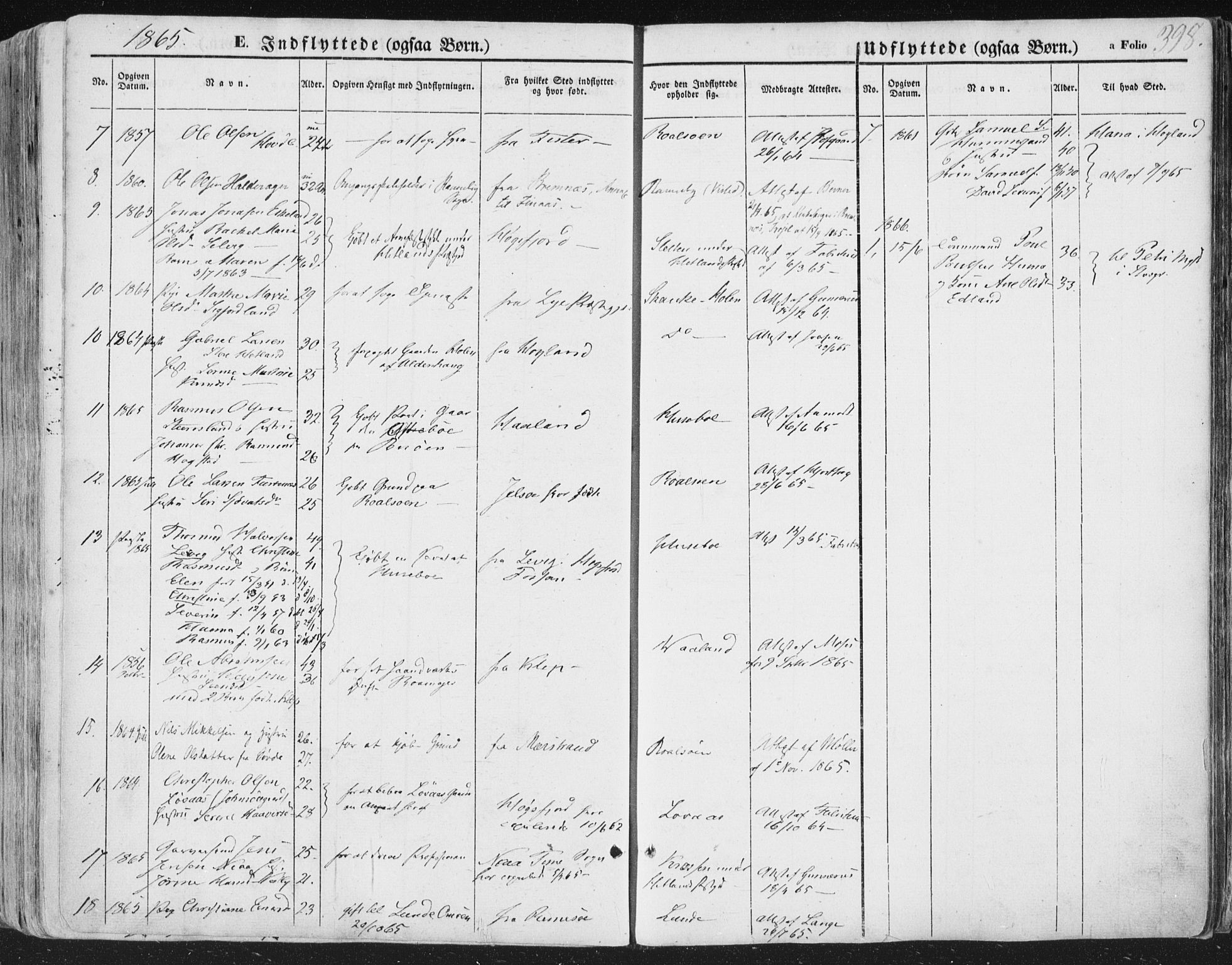 Hetland sokneprestkontor, AV/SAST-A-101826/30/30BA/L0002: Parish register (official) no. A 2, 1849-1869, p. 398