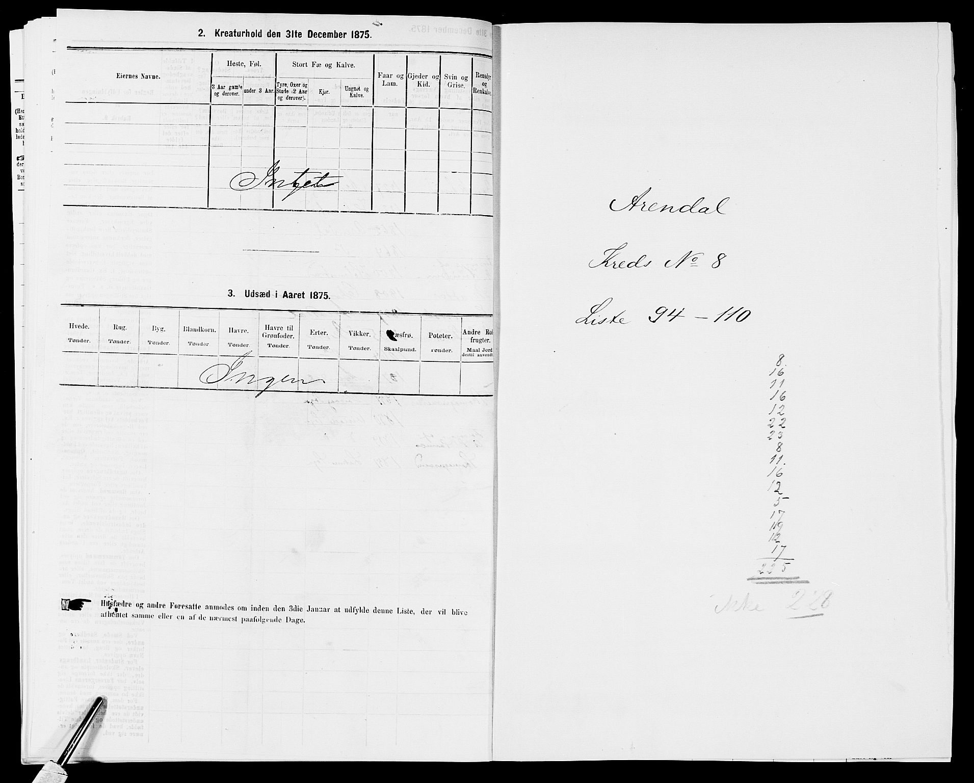 SAK, 1875 census for 0903P Arendal, 1875, p. 228