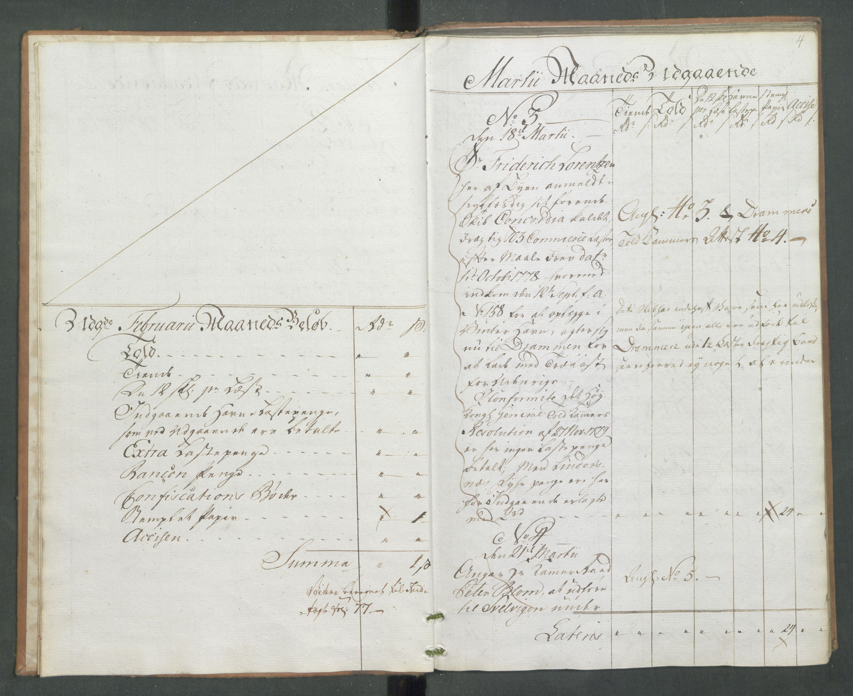 Generaltollkammeret, tollregnskaper, AV/RA-EA-5490/R09/L0079/0001: Tollregnskaper Holmestrand / Utgående hovedtollbok, 1786, p. 3b-4a