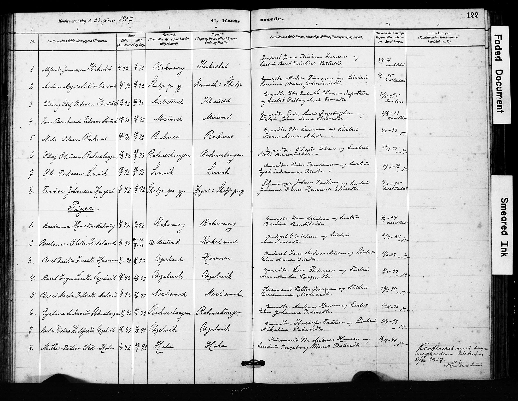 Ministerialprotokoller, klokkerbøker og fødselsregistre - Møre og Romsdal, AV/SAT-A-1454/563/L0737: Parish register (copy) no. 563C01, 1878-1916, p. 122