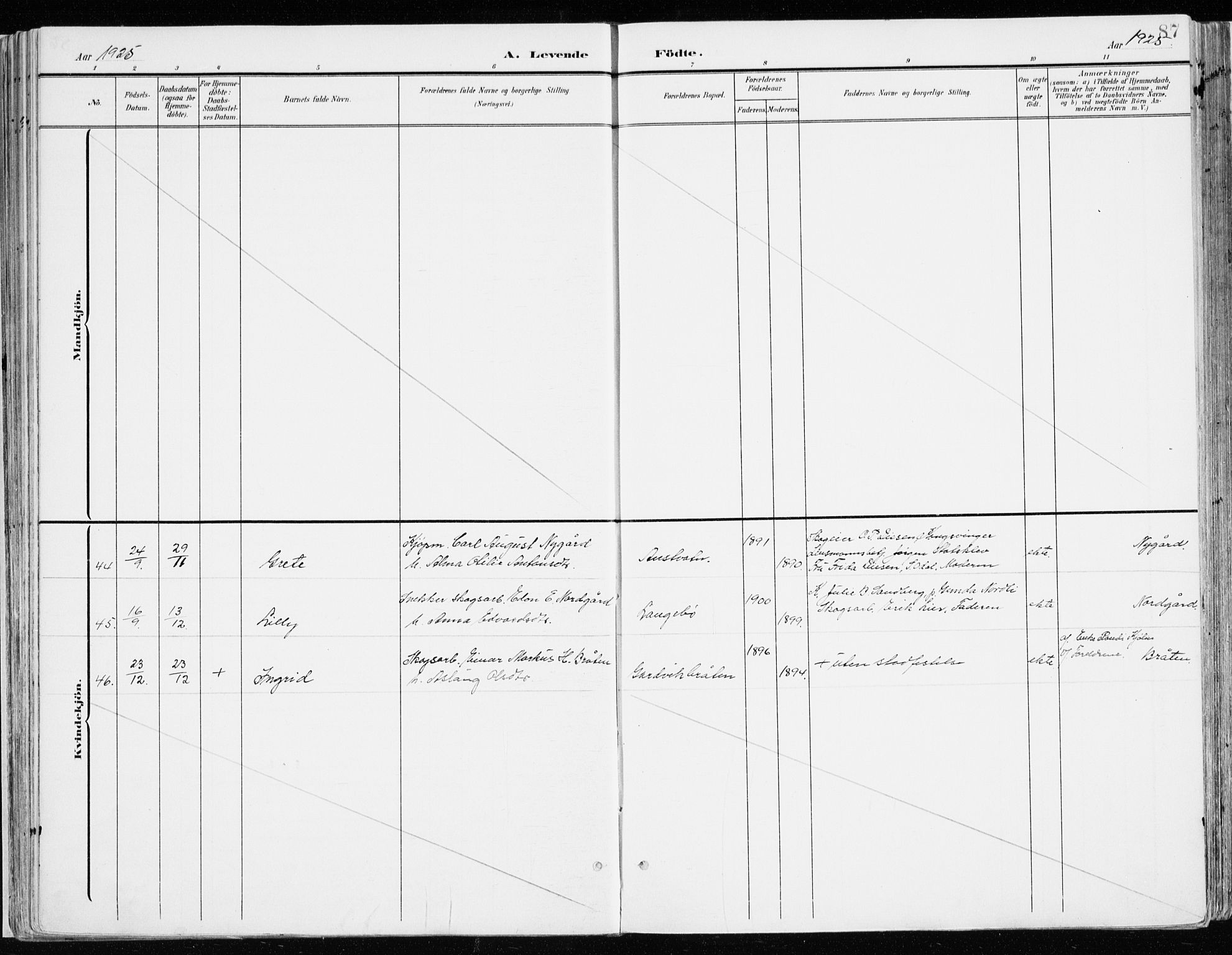 Nord-Odal prestekontor, SAH/PREST-032/H/Ha/Haa/L0009: Parish register (official) no. 9, 1902-1926, p. 87