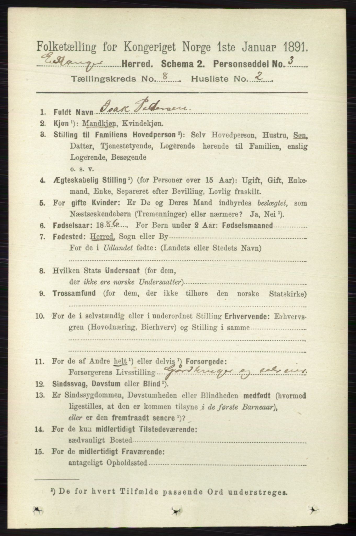 RA, 1891 census for 0813 Eidanger, 1891, p. 2995