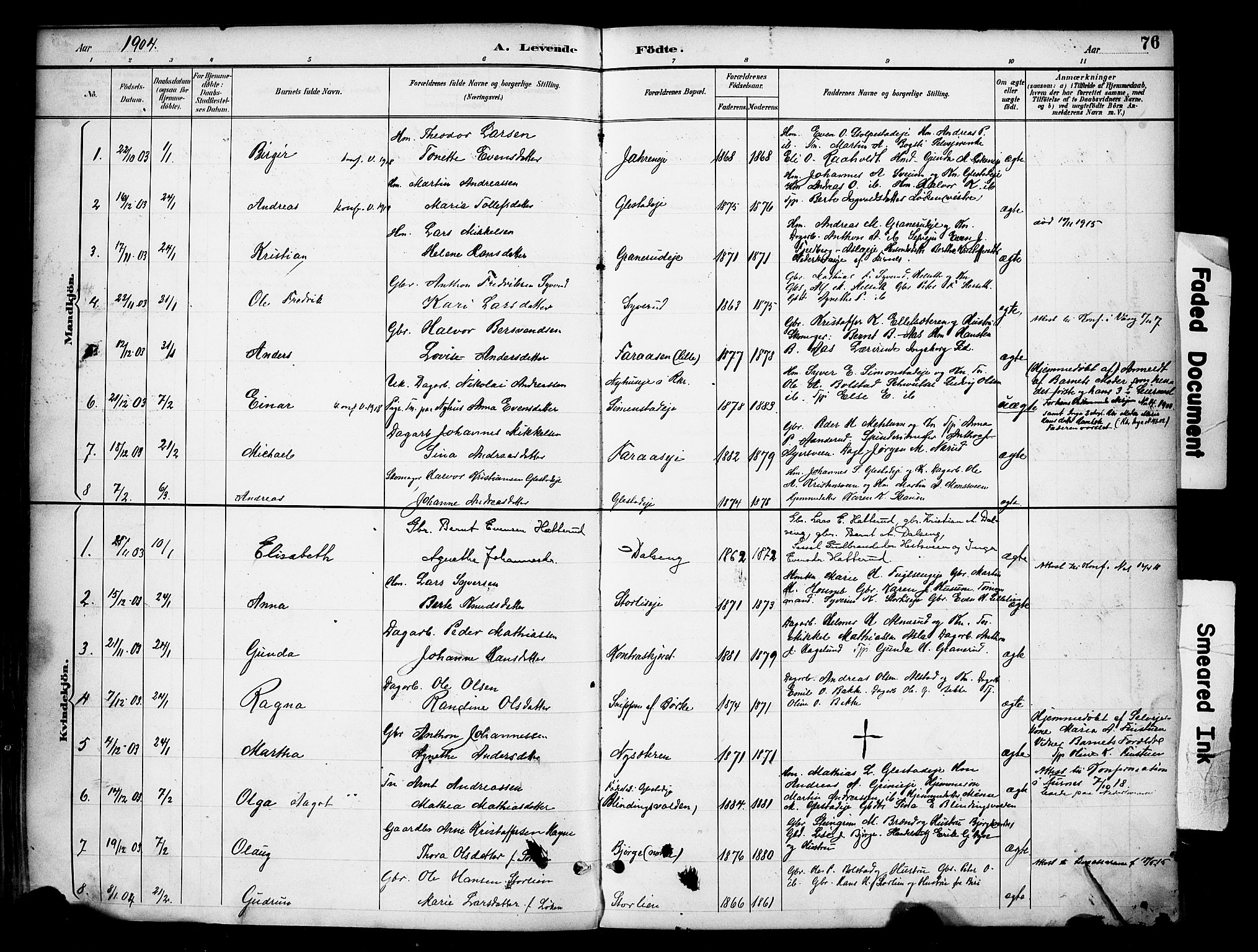 Ringsaker prestekontor, SAH/PREST-014/K/Ka/L0016: Parish register (official) no. 16, 1891-1904, p. 76