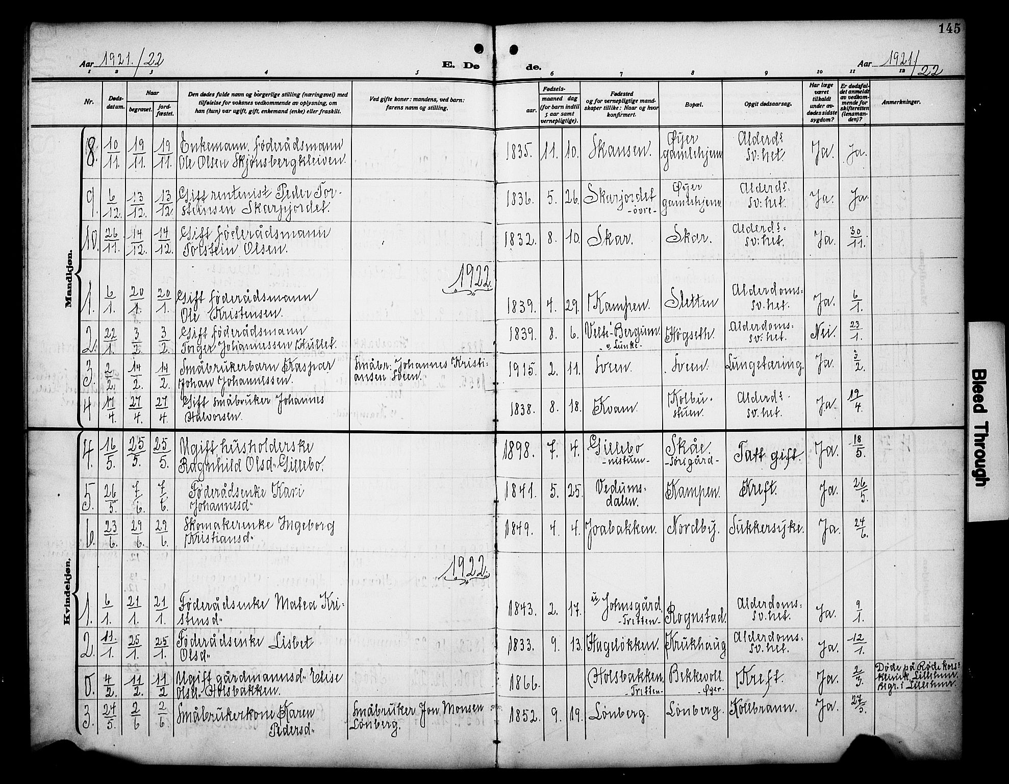 Øyer prestekontor, SAH/PREST-084/H/Ha/Hab/L0007: Parish register (copy) no. 7, 1913-1928, p. 145