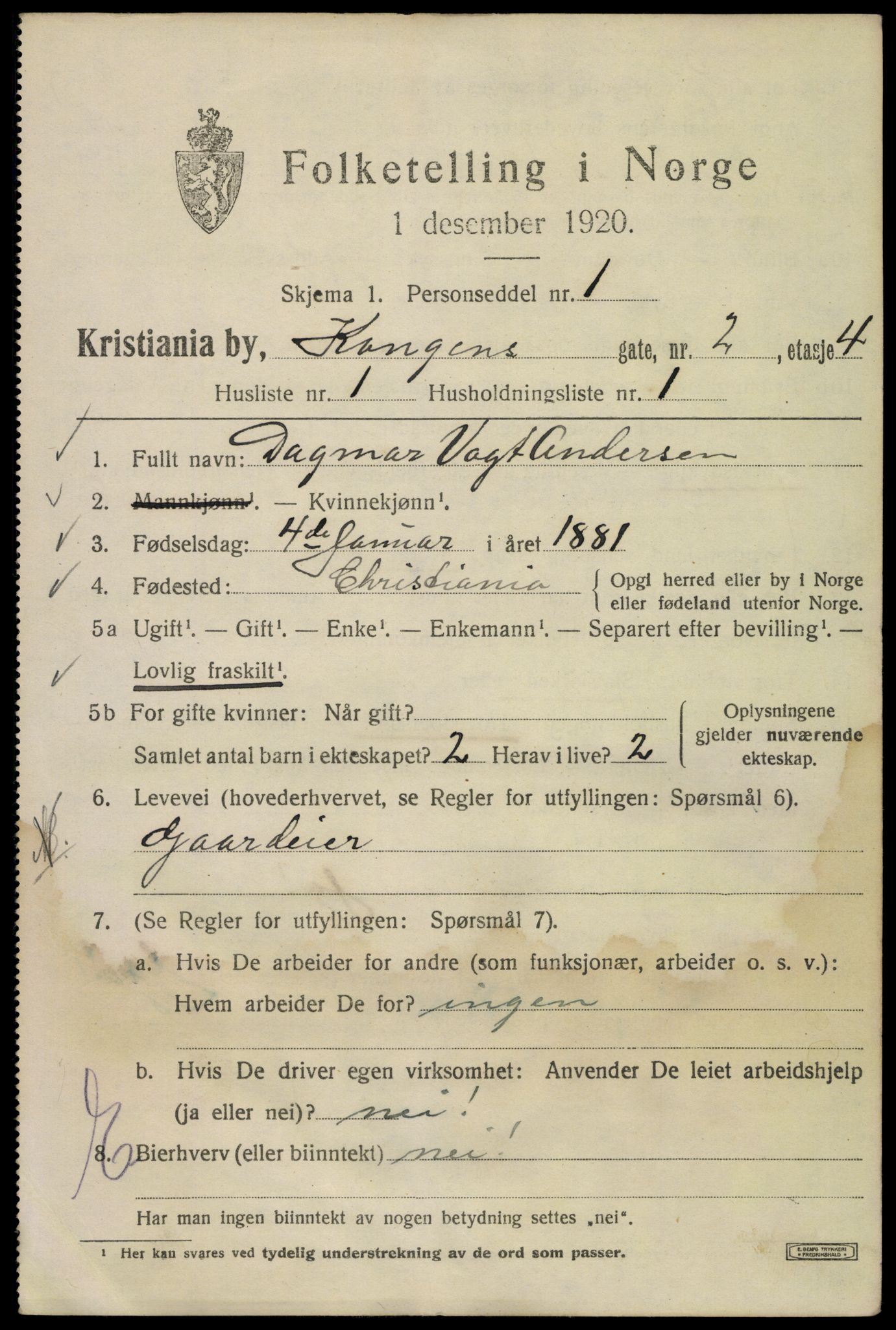 SAO, 1920 census for Kristiania, 1920, p. 346463