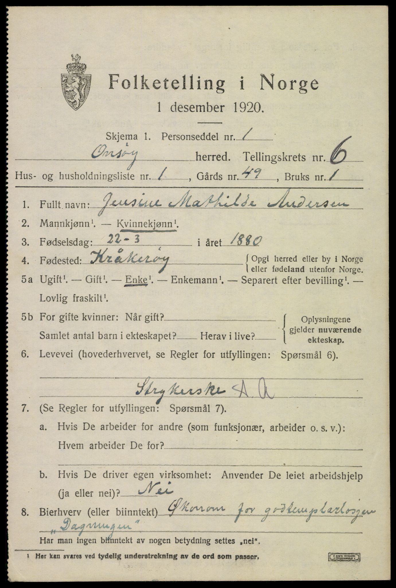 SAO, 1920 census for Onsøy, 1920, p. 8406