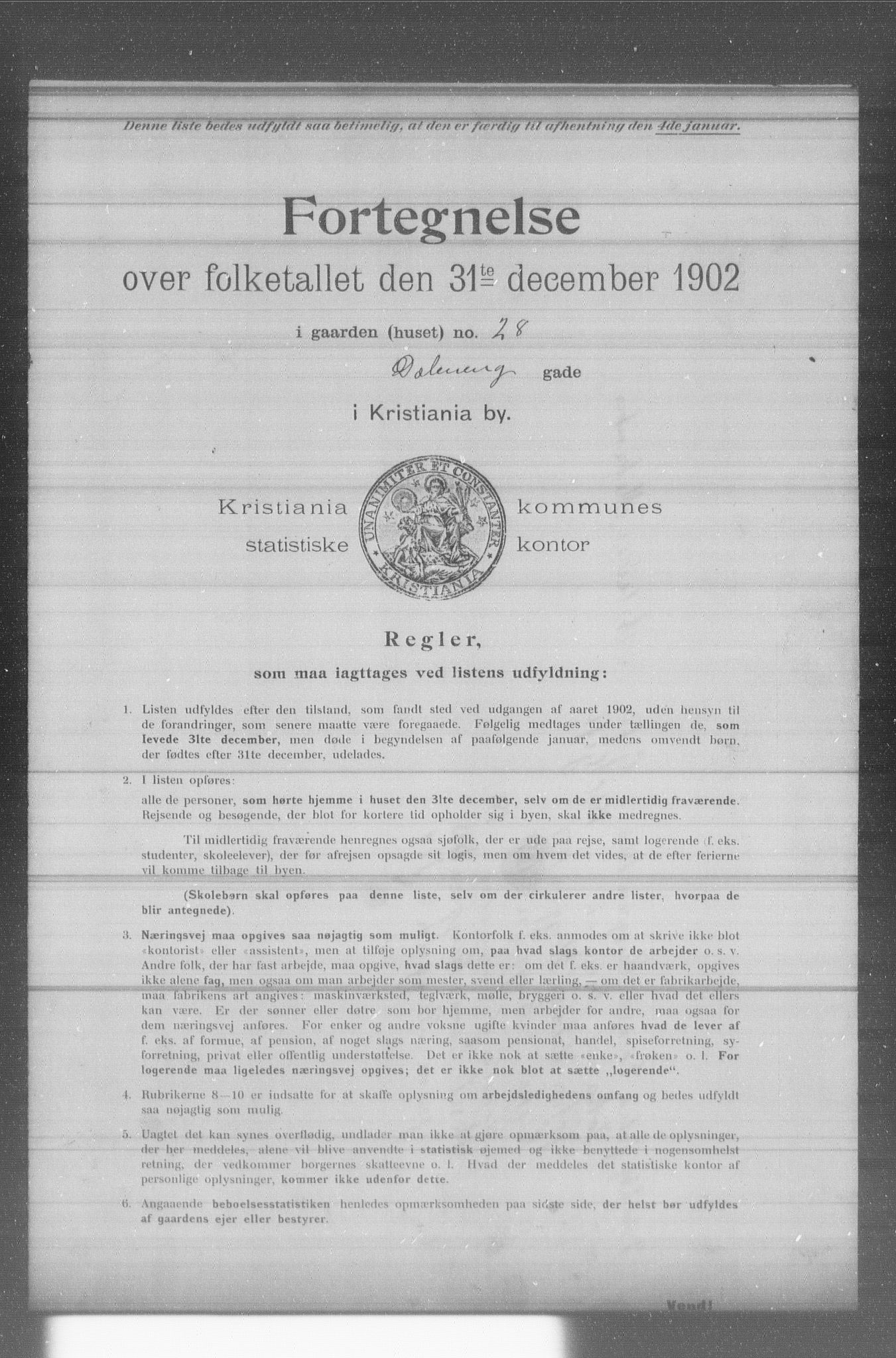 OBA, Municipal Census 1902 for Kristiania, 1902, p. 3375