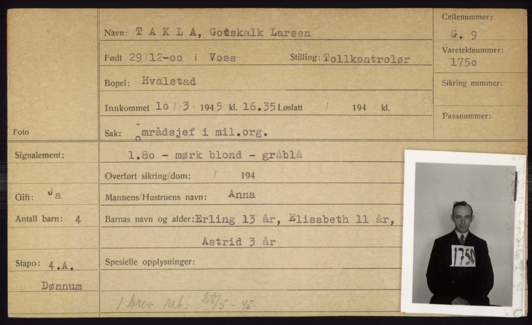 Statspolitiet - Hovedkontoret / Osloavdelingen, AV/RA-S-1329/C/Ck/Cke/L0005: Fangeregister; etternavn S - Å, 1941-1945, p. 436