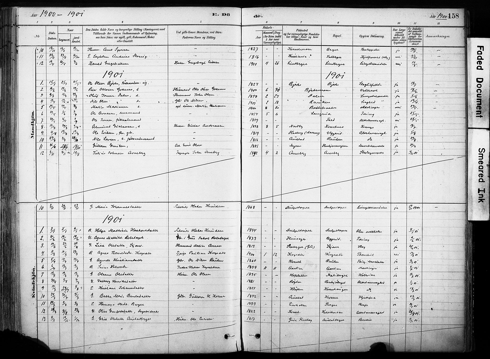 Hof prestekontor, AV/SAH-PREST-038/H/Ha/Haa/L0011: Parish register (official) no. 11, 1879-1911, p. 158