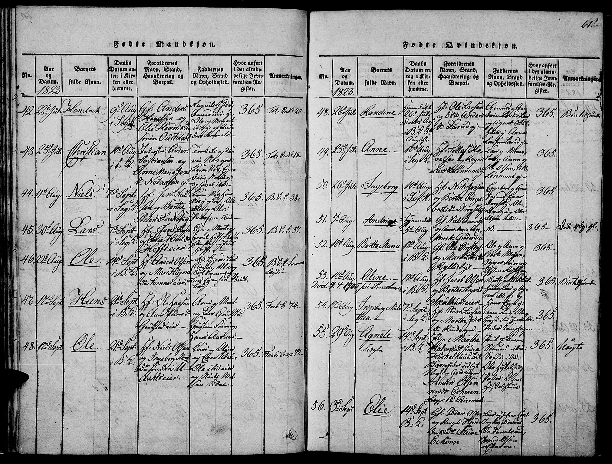 Biri prestekontor, AV/SAH-PREST-096/H/Ha/Haa/L0003: Parish register (official) no. 3, 1814-1828, p. 61