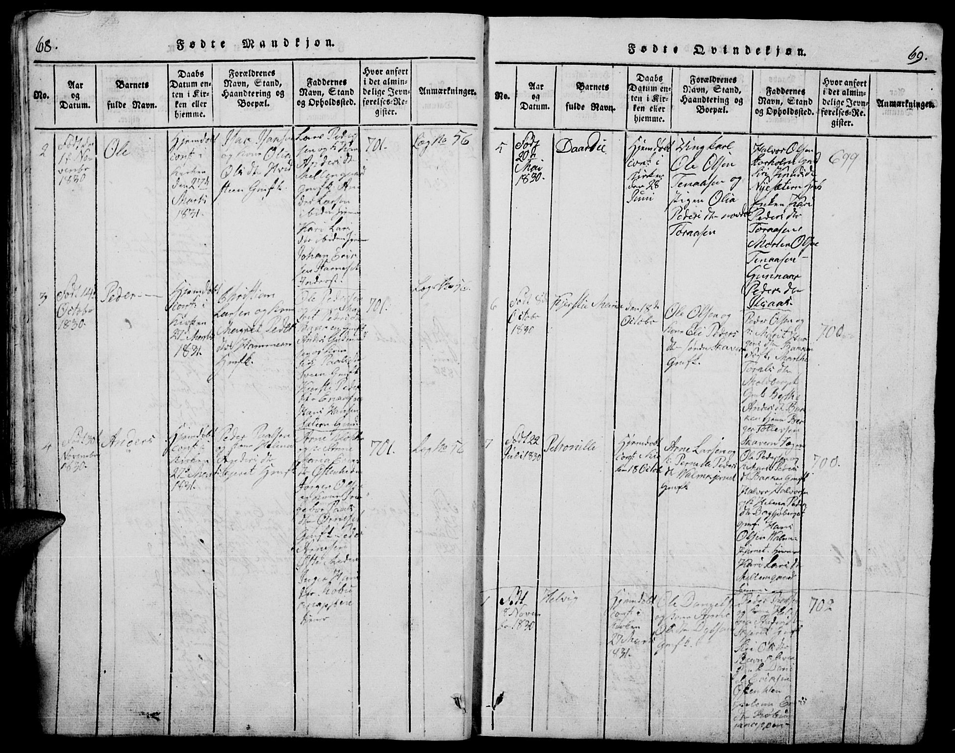 Trysil prestekontor, AV/SAH-PREST-046/H/Ha/Hab/L0005: Parish register (copy) no. 5, 1814-1877, p. 68-69