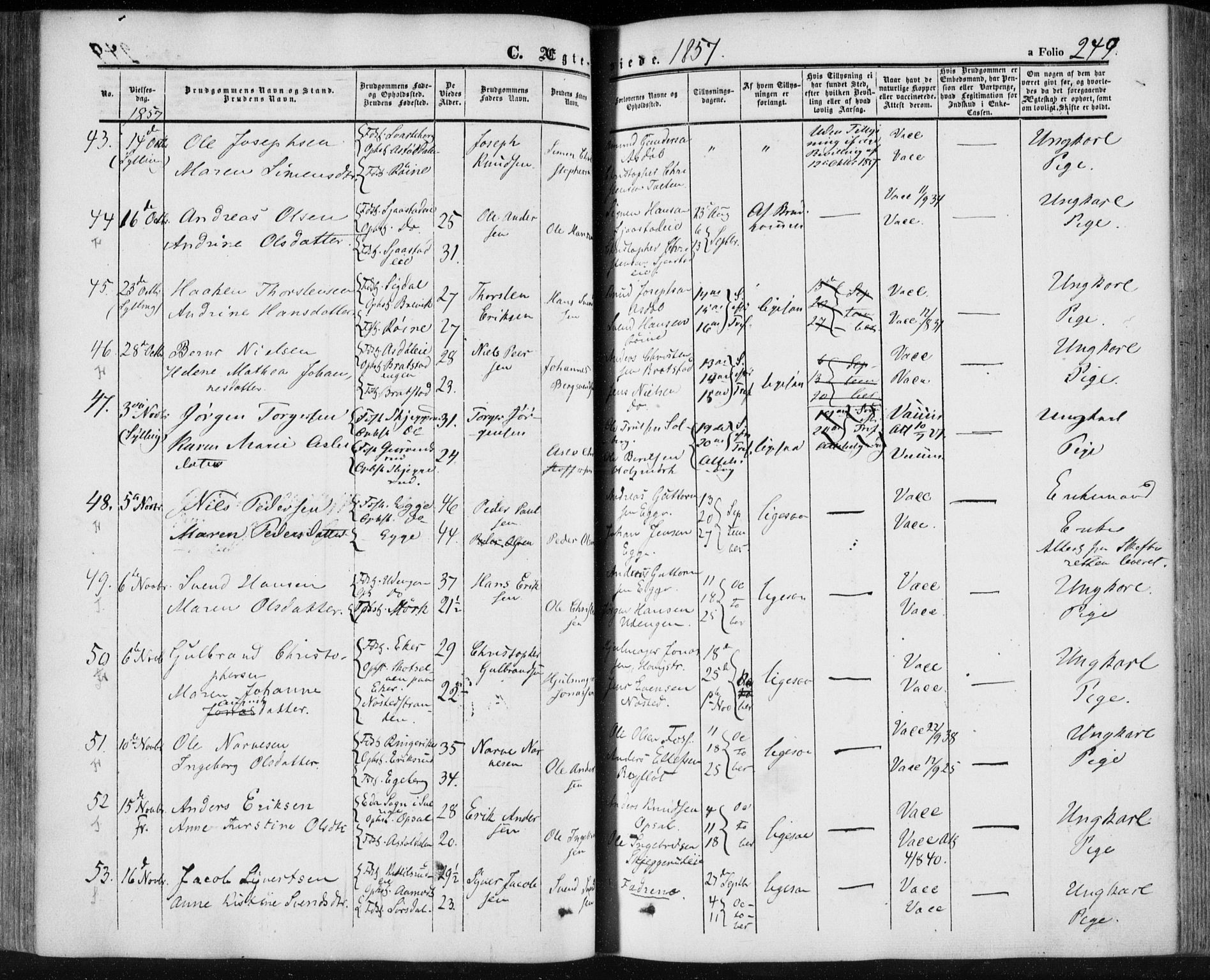 Lier kirkebøker, AV/SAKO-A-230/F/Fa/L0012: Parish register (official) no. I 12, 1854-1864, p. 249