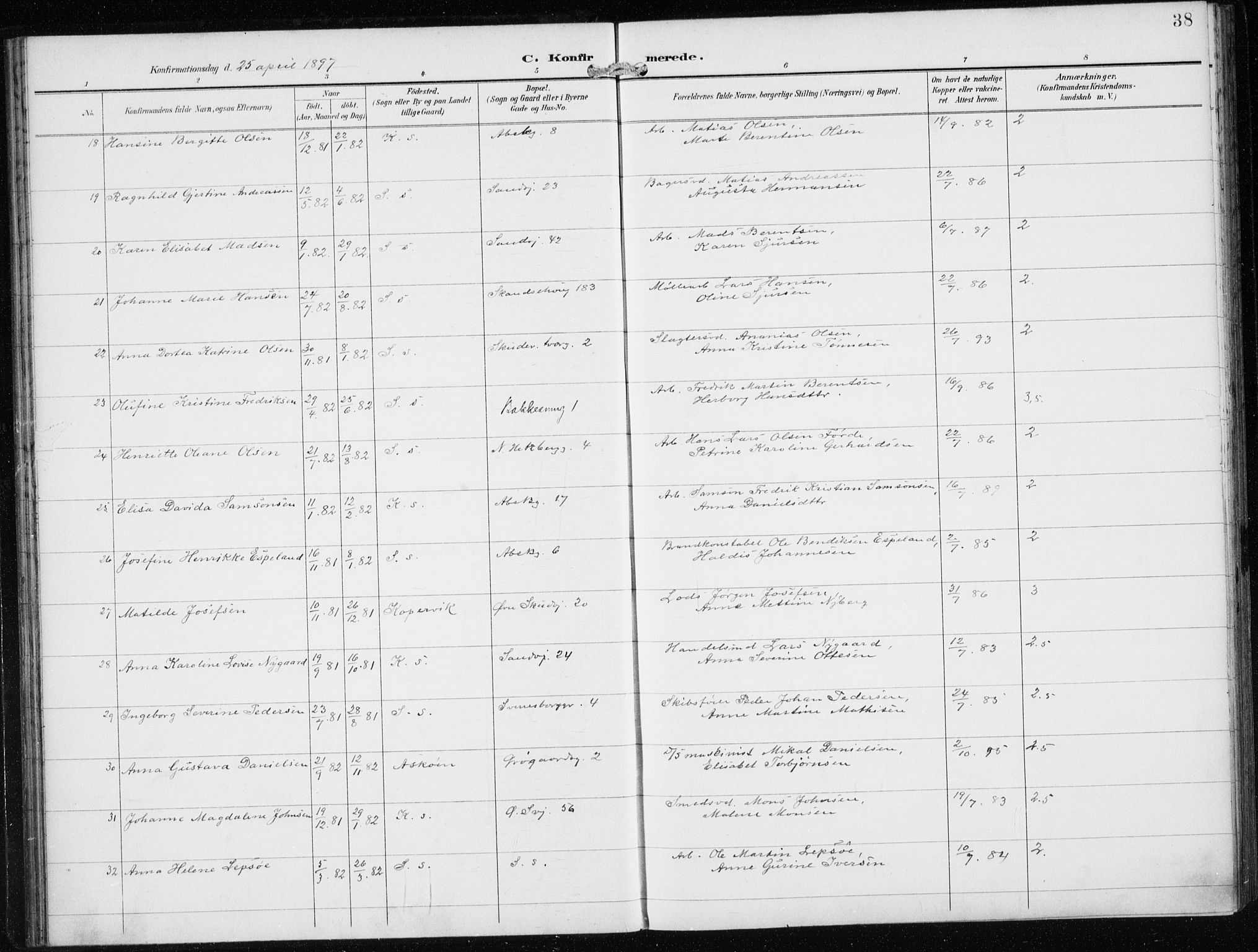 Sandviken Sokneprestembete, AV/SAB-A-77601/H/Ha/L0010: Parish register (official) no. C 1, 1895-1905, p. 38