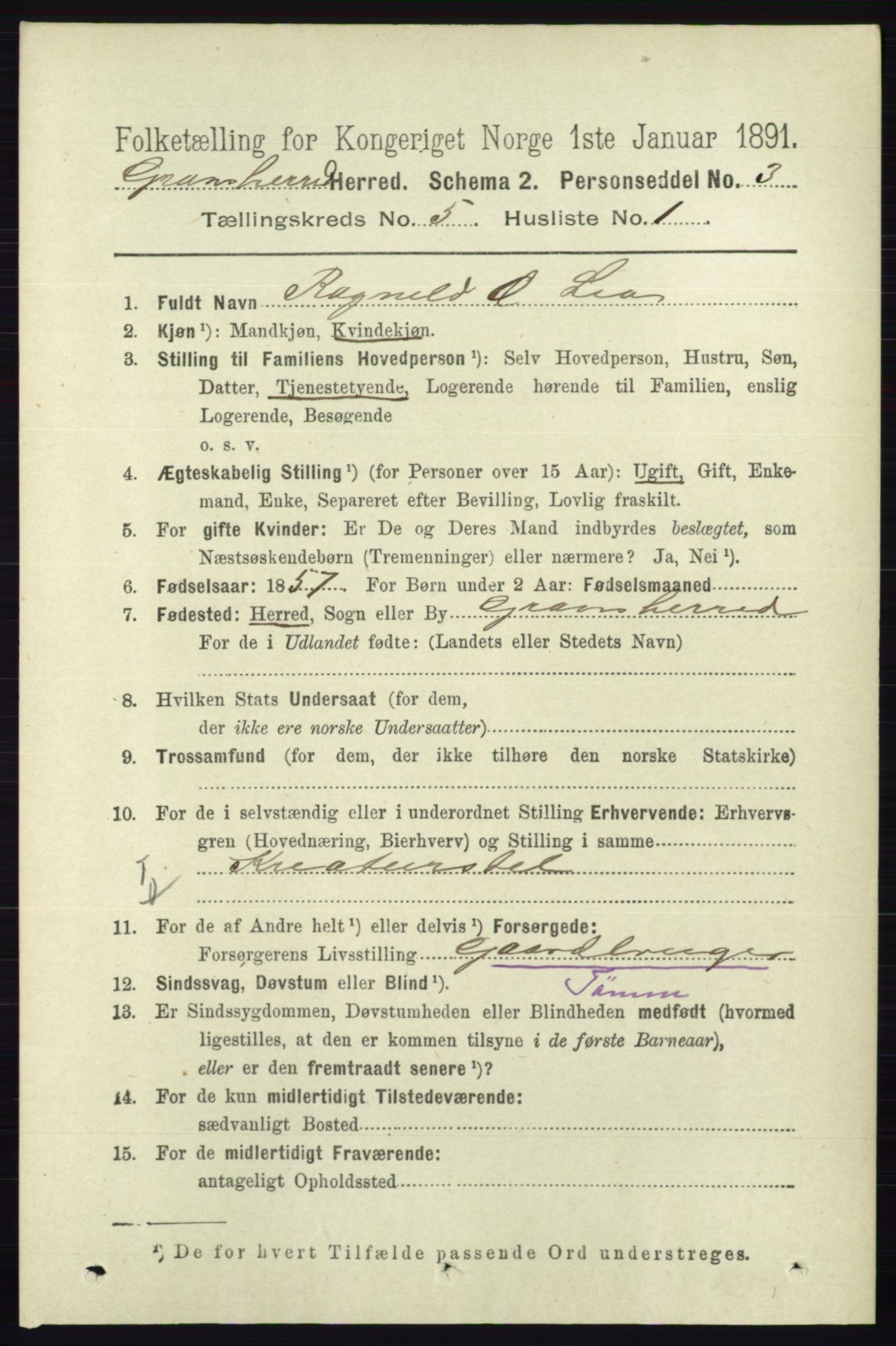 RA, 1891 census for 0824 Gransherad, 1891, p. 853