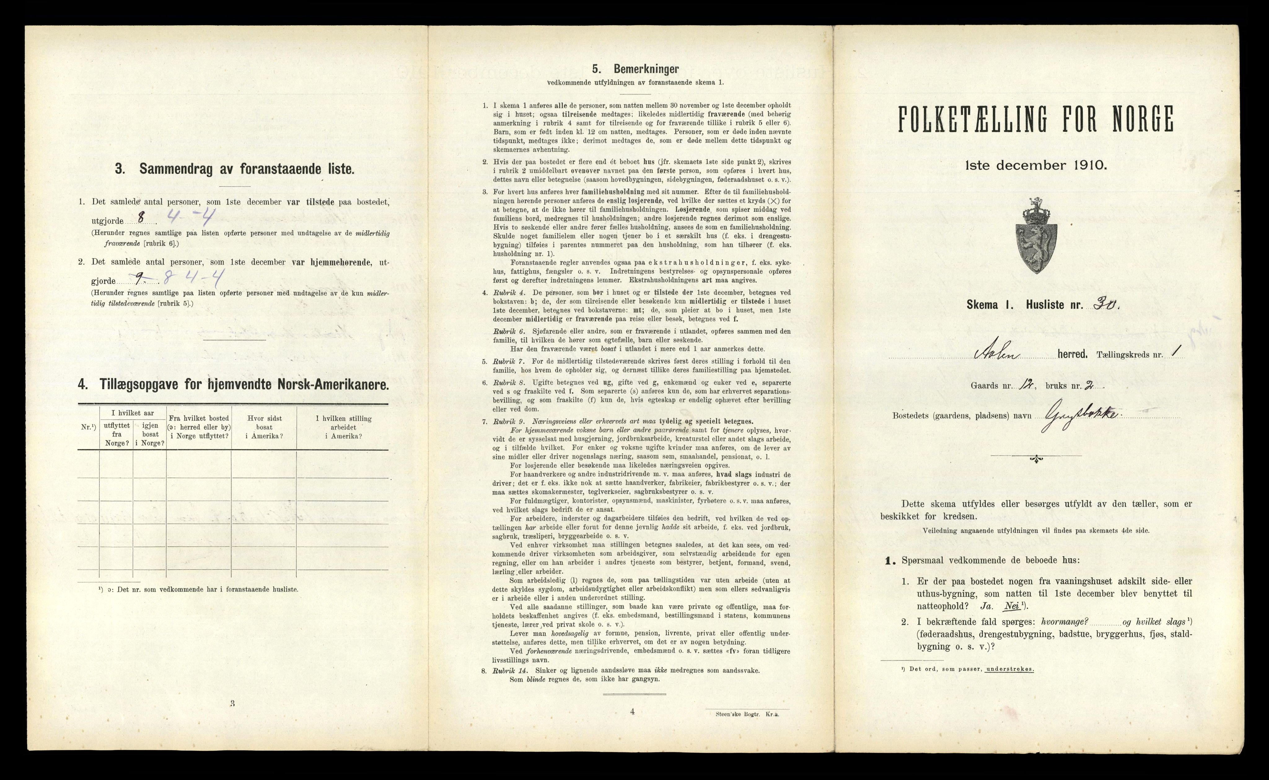 RA, 1910 census for Ålen, 1910, p. 93