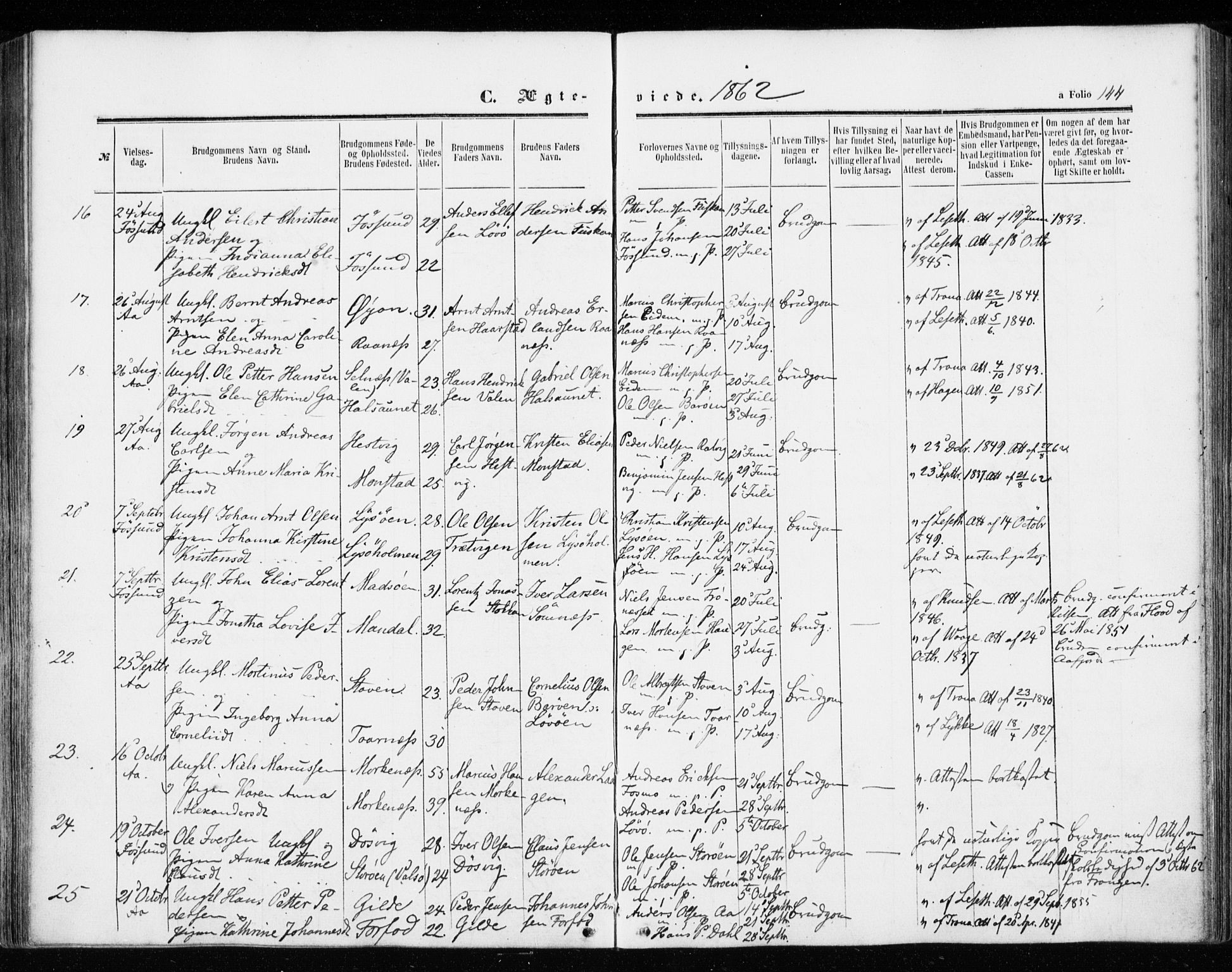 Ministerialprotokoller, klokkerbøker og fødselsregistre - Sør-Trøndelag, SAT/A-1456/655/L0678: Parish register (official) no. 655A07, 1861-1873, p. 144