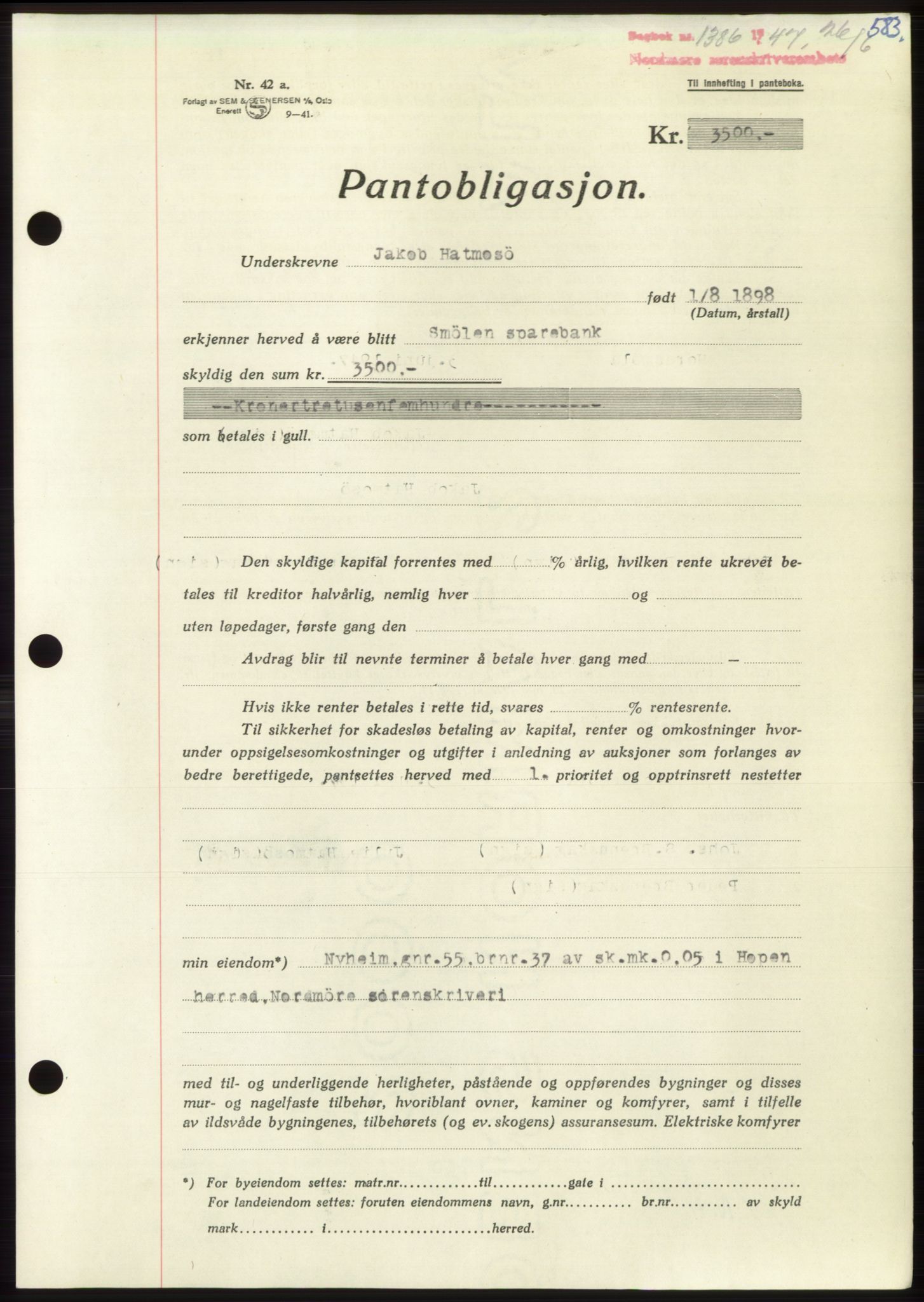 Nordmøre sorenskriveri, AV/SAT-A-4132/1/2/2Ca: Mortgage book no. B96, 1947-1947, Diary no: : 1386/1947