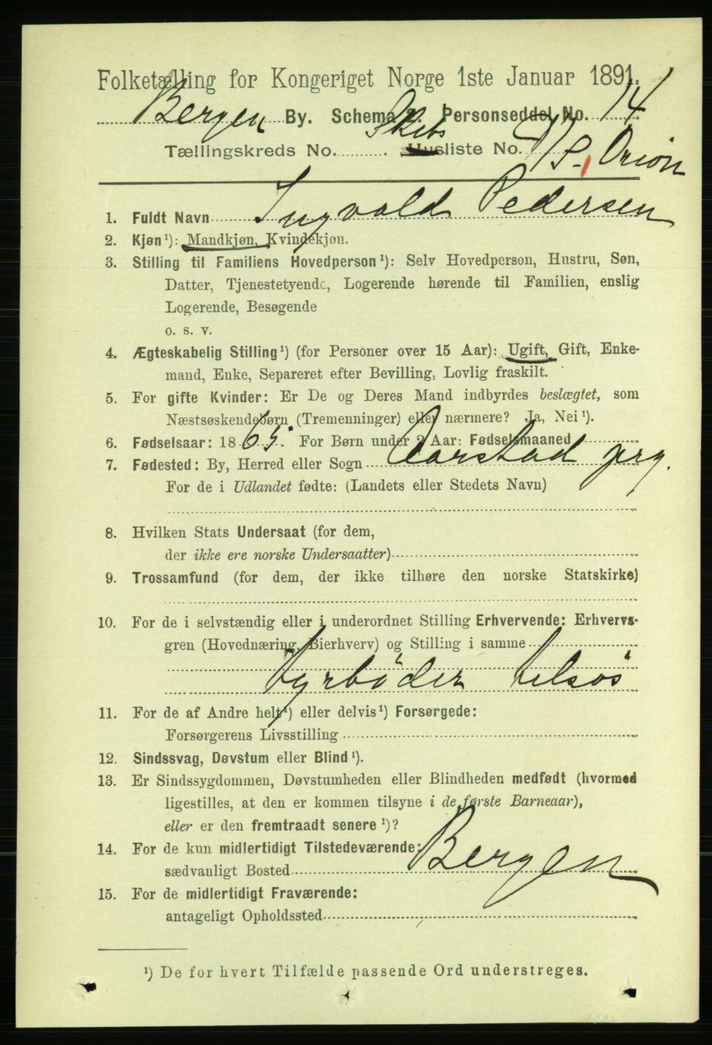 RA, 1891 Census for 1301 Bergen, 1891, p. 64443