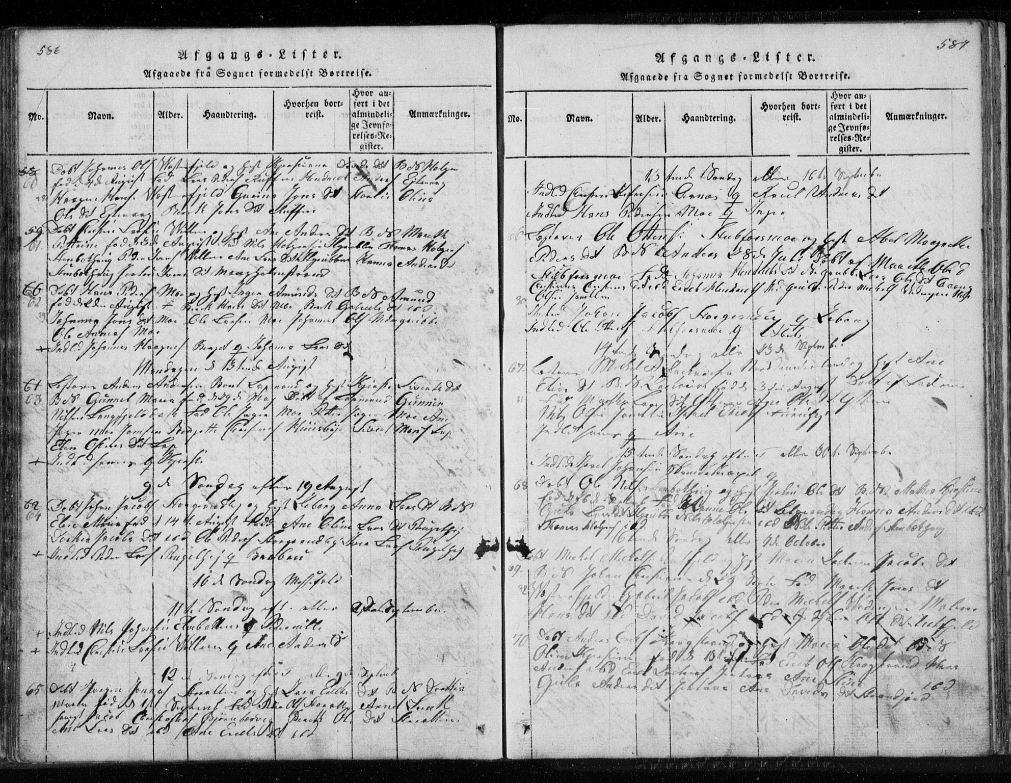 Ministerialprotokoller, klokkerbøker og fødselsregistre - Nordland, AV/SAT-A-1459/827/L0412: Parish register (copy) no. 827C01, 1820-1841, p. 586-587