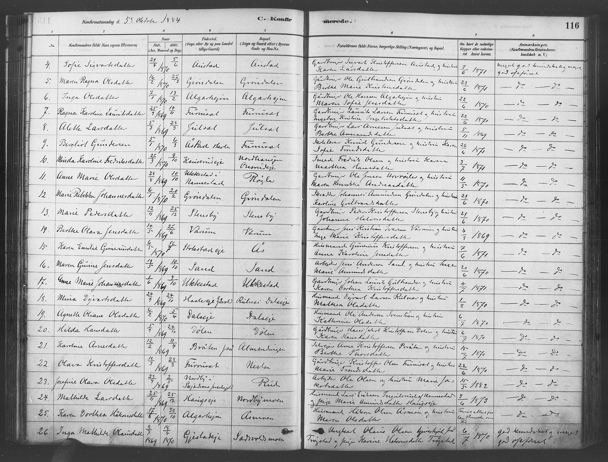 Ullensaker prestekontor Kirkebøker, SAO/A-10236a/F/Fb/L0001: Parish register (official) no. II 1, 1878-1893, p. 116