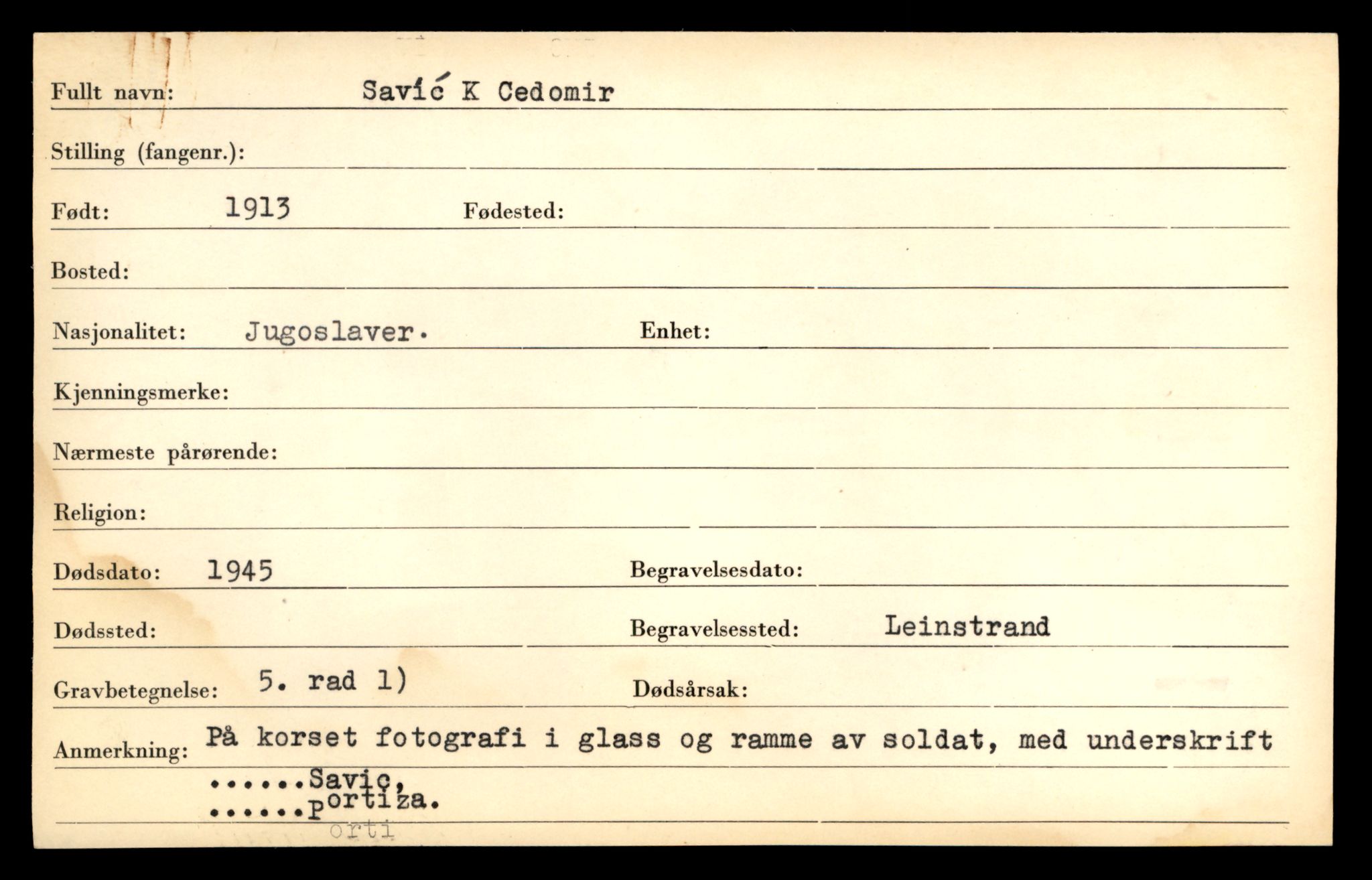 Distriktskontoret for krigsgraver, AV/SAT-A-5030/E/L0005: Kasett/kartotek over falne Britiske og tyske solater, samt andre nasjoners krigsgraver, 1945, p. 1899