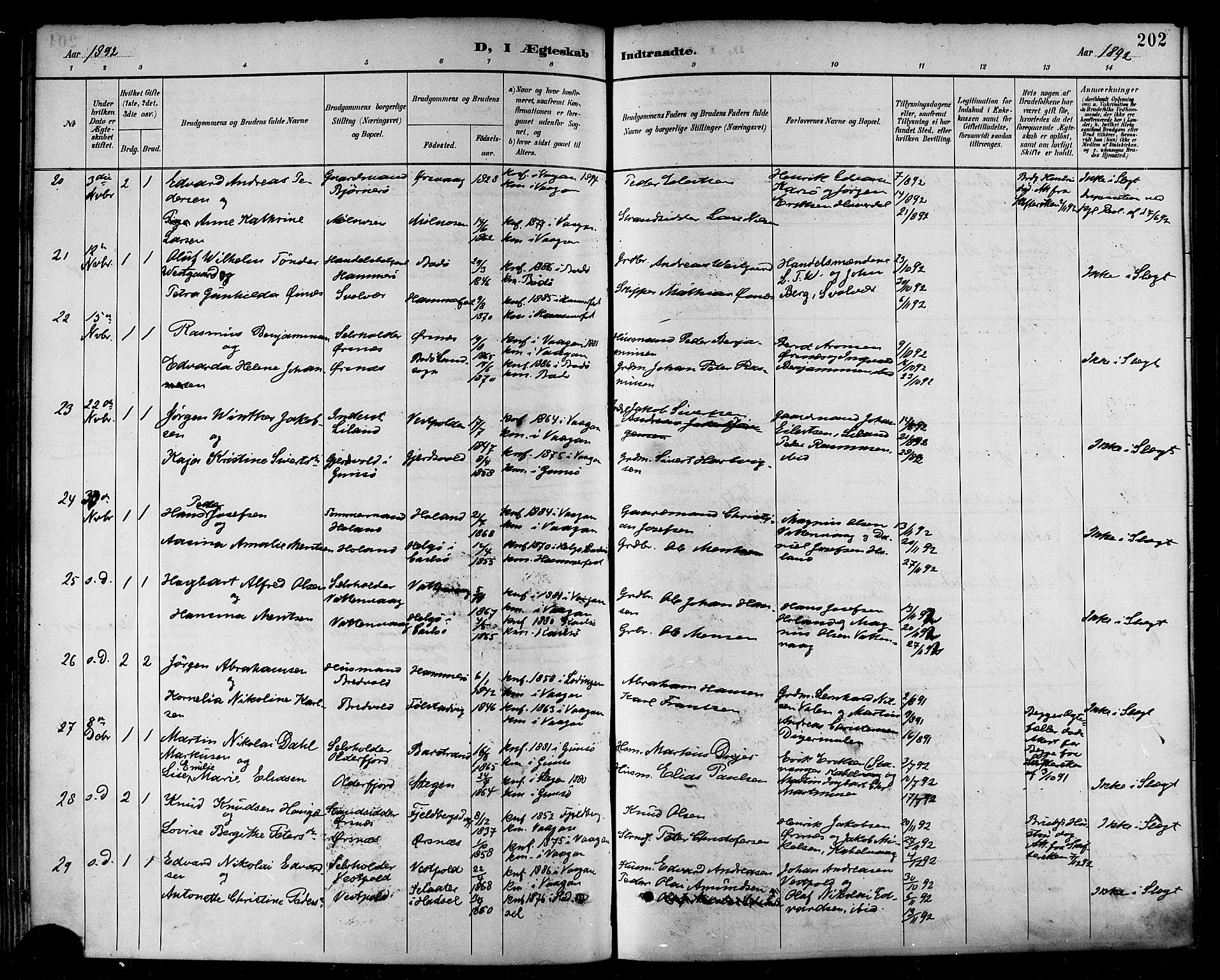 Ministerialprotokoller, klokkerbøker og fødselsregistre - Nordland, AV/SAT-A-1459/874/L1060: Parish register (official) no. 874A04, 1890-1899, p. 202