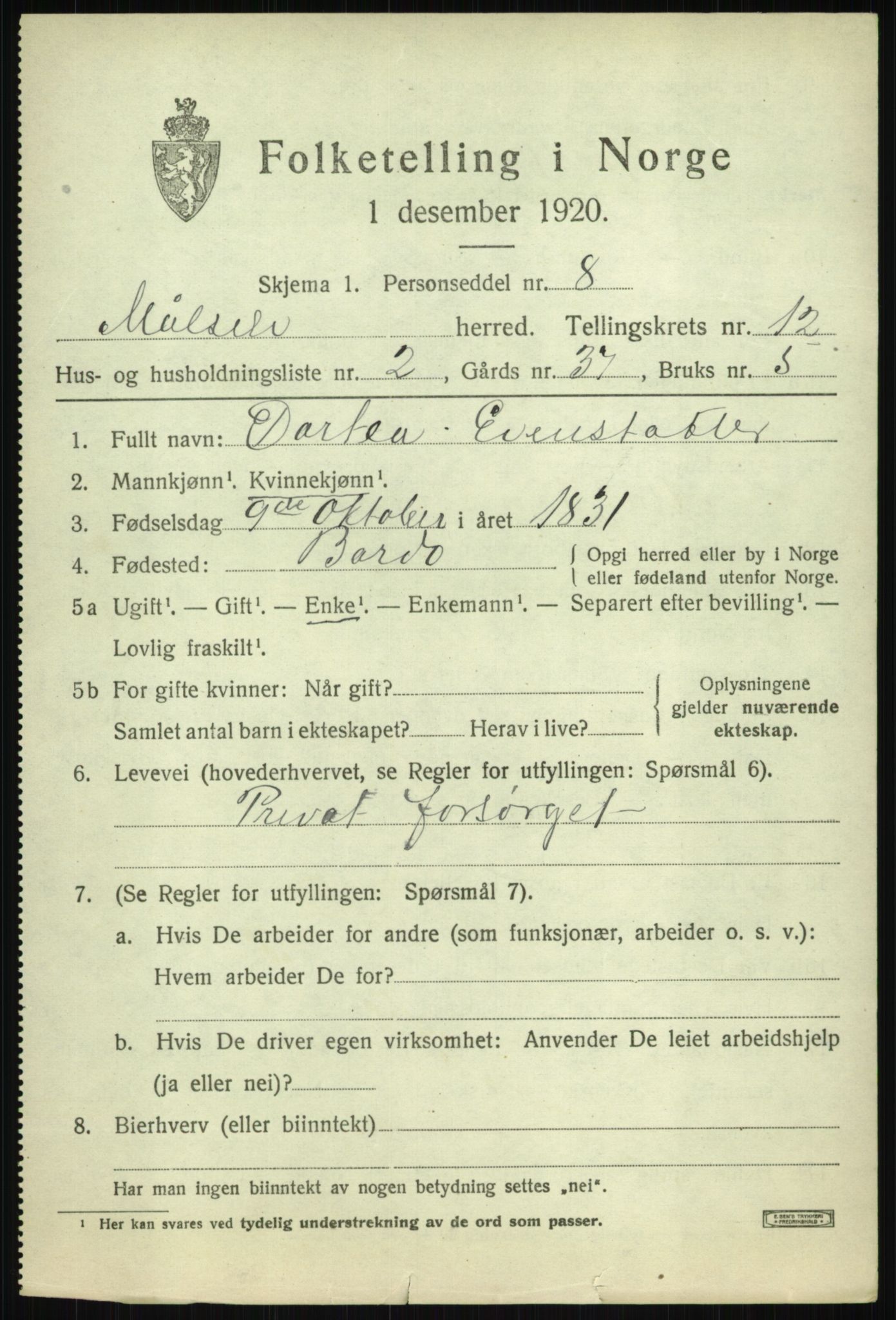 SATØ, 1920 census for Målselv, 1920, p. 6451