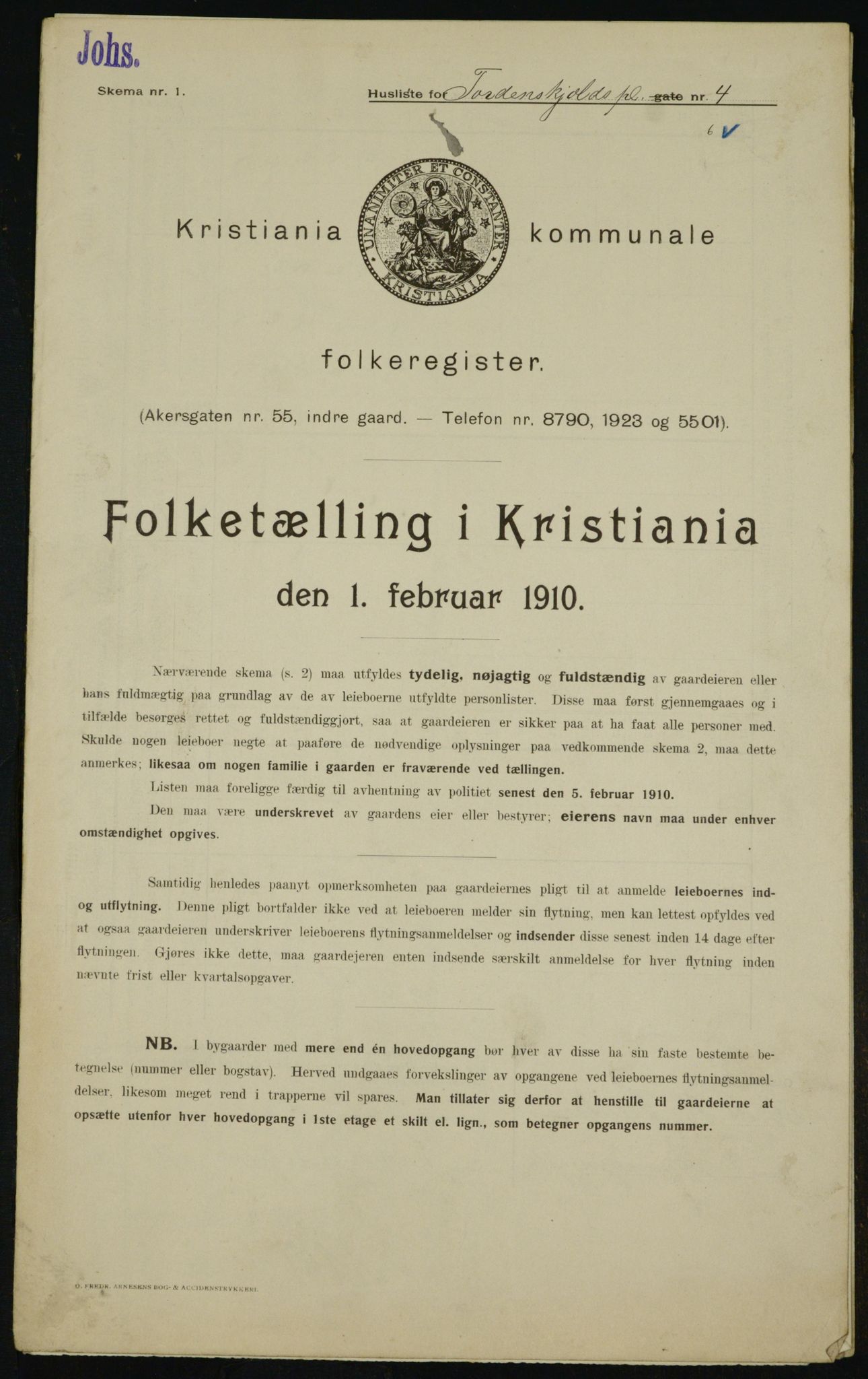 OBA, Municipal Census 1910 for Kristiania, 1910, p. 108070