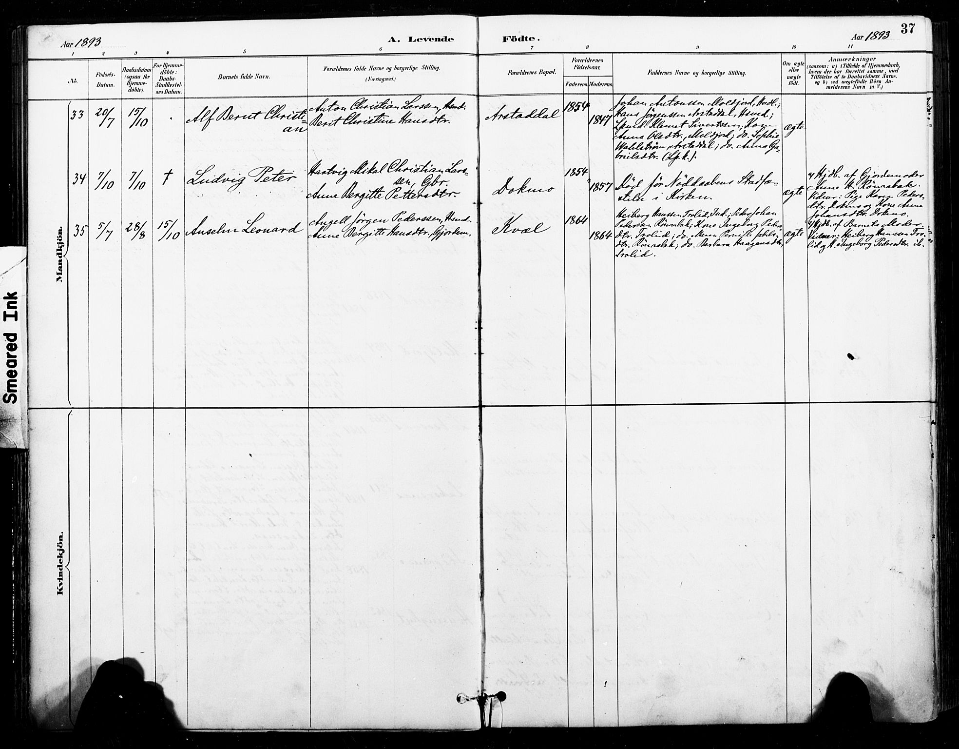 Ministerialprotokoller, klokkerbøker og fødselsregistre - Nordland, AV/SAT-A-1459/846/L0646: Parish register (official) no. 846A04, 1887-1901, p. 37