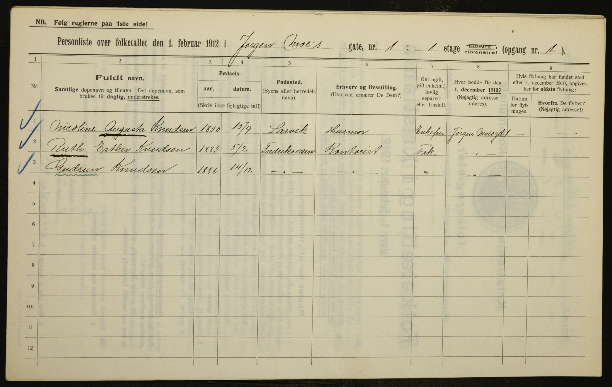 OBA, Municipal Census 1912 for Kristiania, 1912, p. 48013