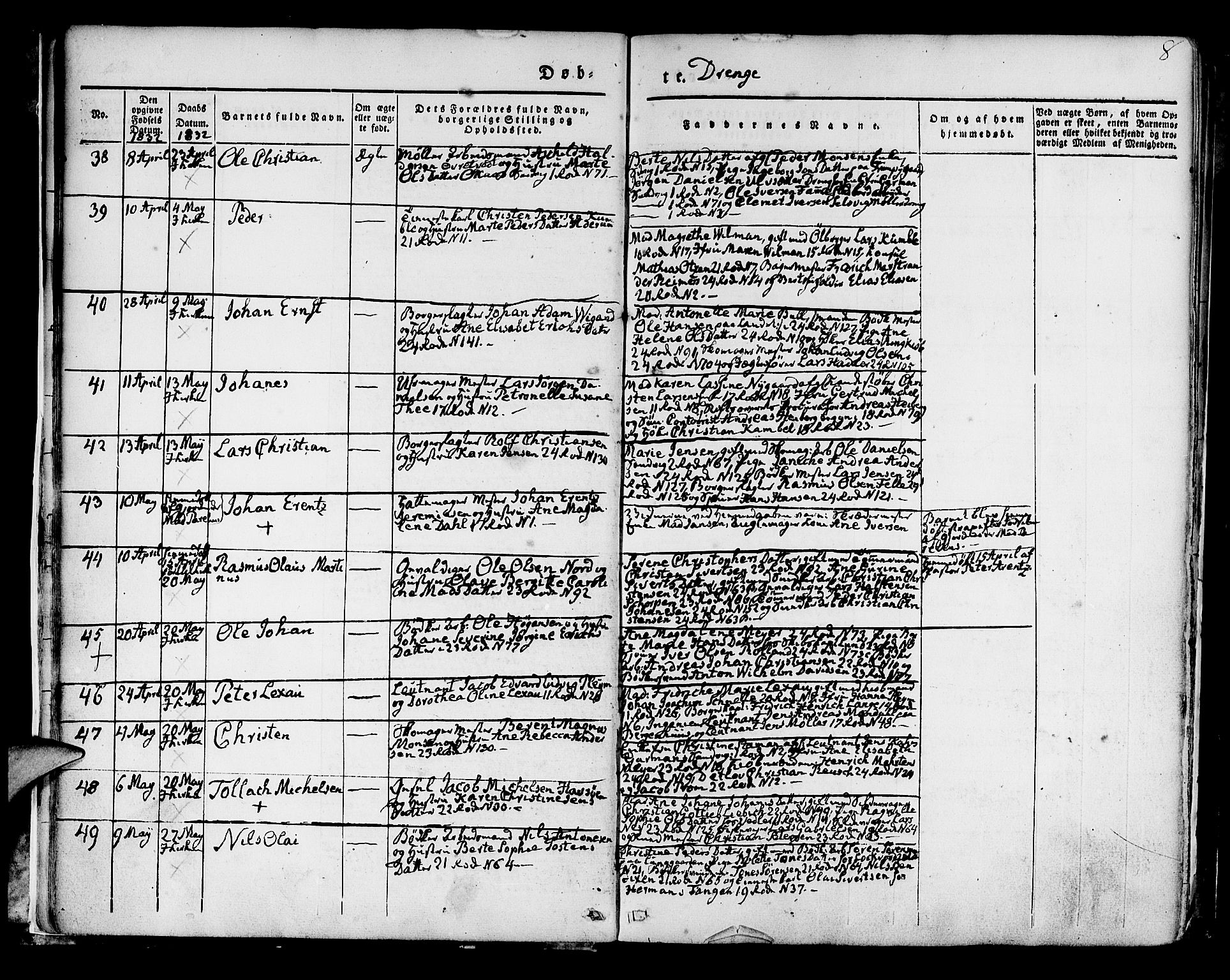 Korskirken sokneprestembete, AV/SAB-A-76101/H/Hab: Parish register (copy) no. A 5I, 1831-1844, p. 8