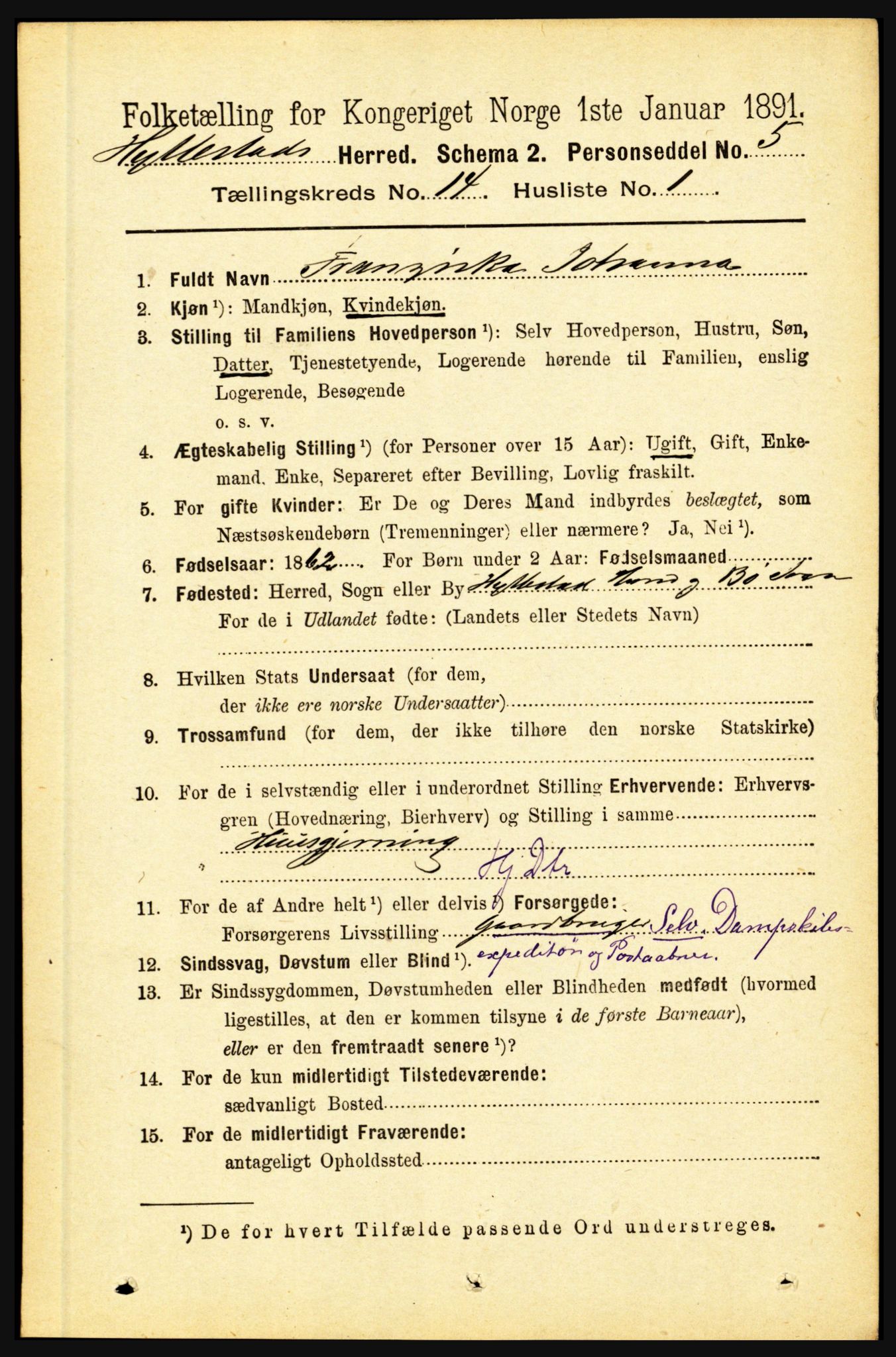 RA, 1891 census for 1413 Hyllestad, 1891, p. 2546