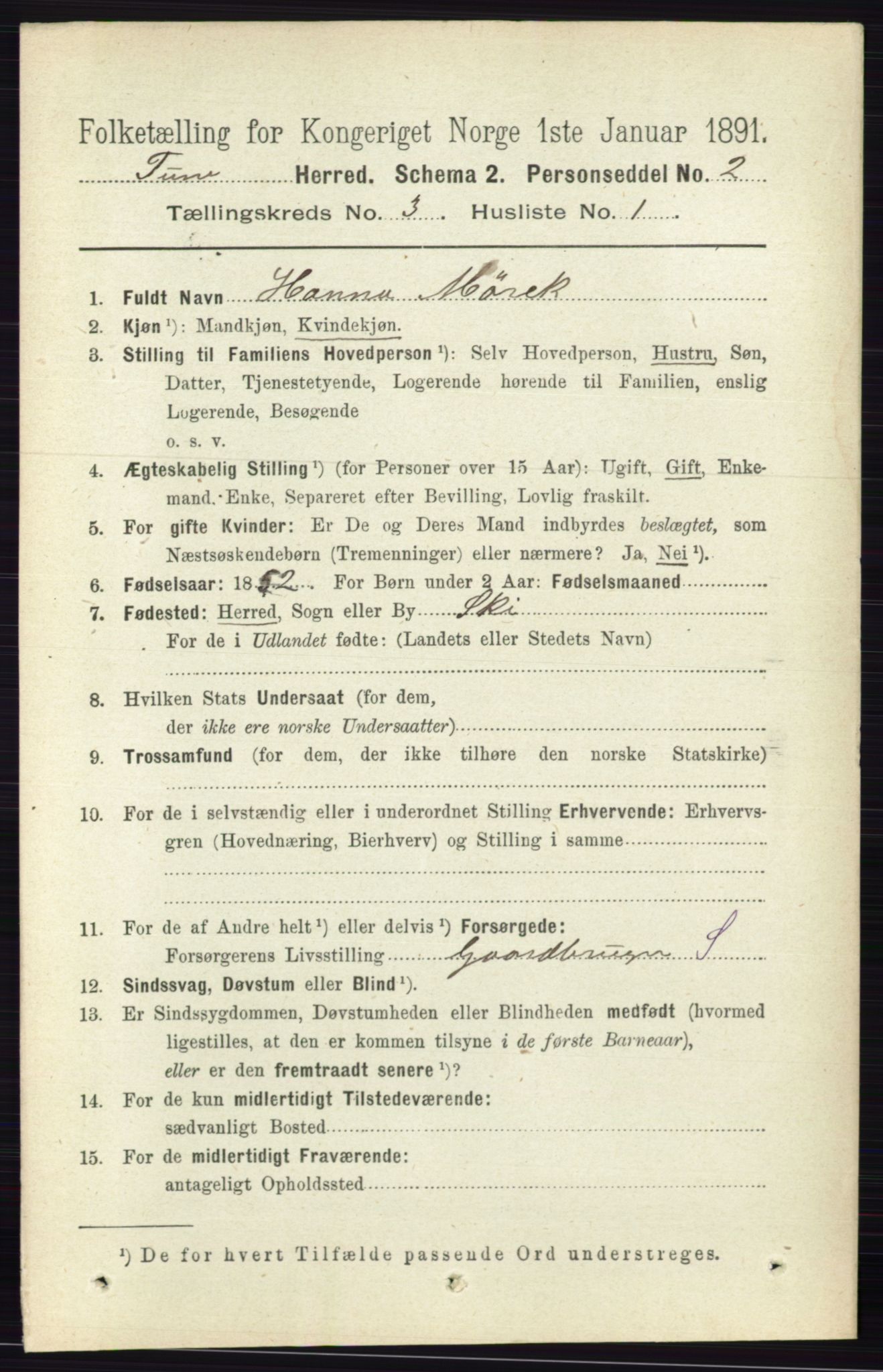 RA, 1891 census for 0130 Tune, 1891, p. 1486