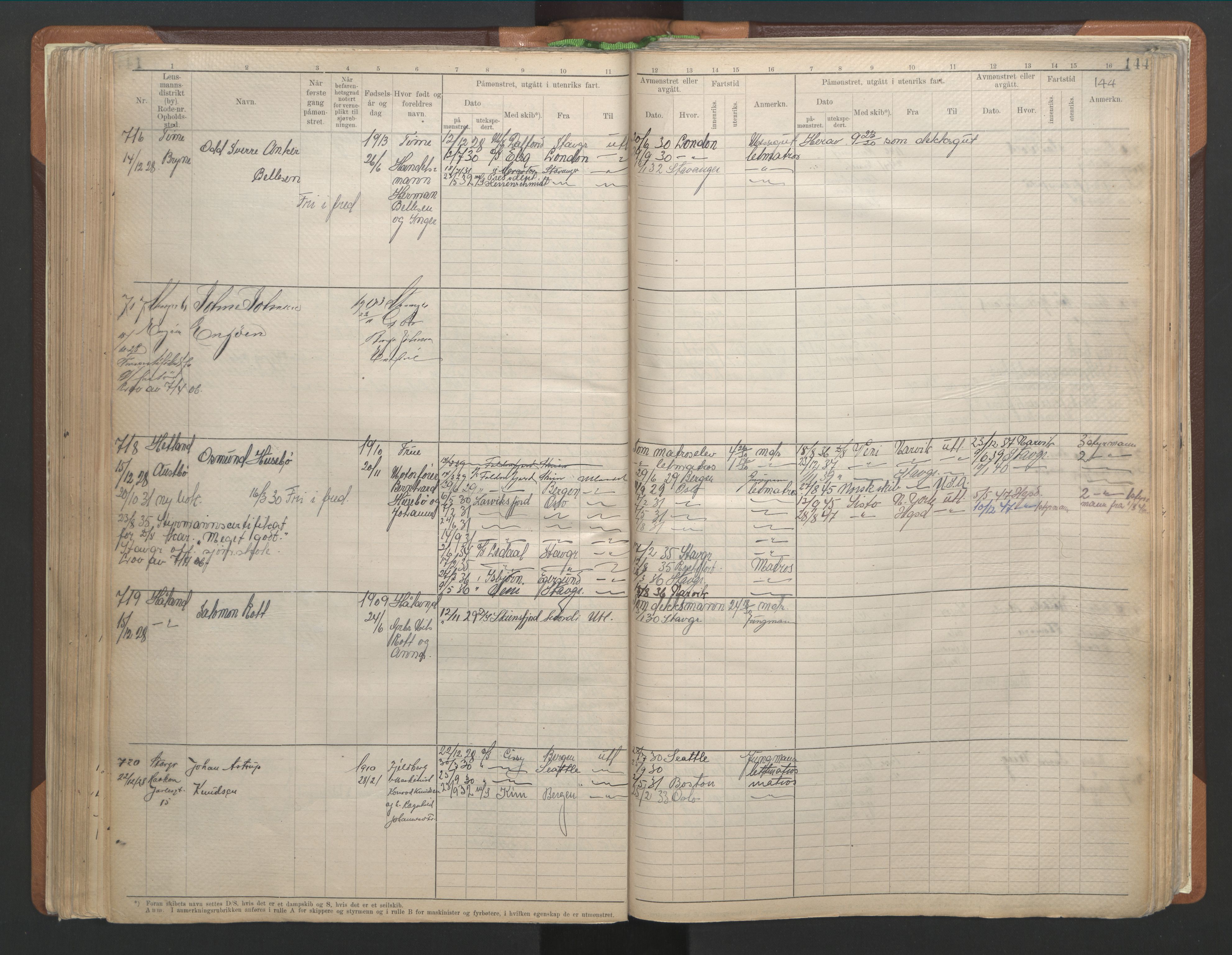 Stavanger sjømannskontor, AV/SAST-A-102006/F/Fb/Fbb/L0013: Sjøfartshovedrulle A, patentnr. 1-1495 (del 1), 1921-1933, p. 150