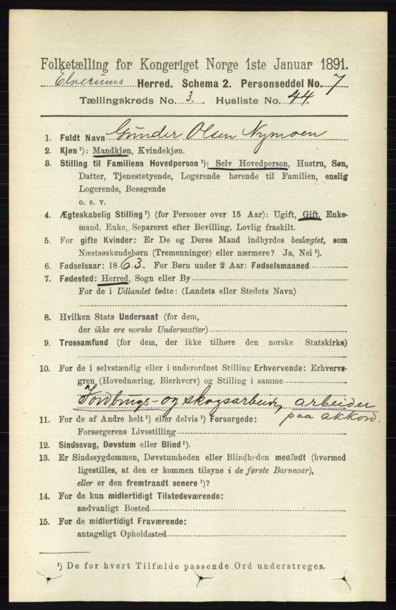 RA, 1891 census for 0427 Elverum, 1891, p. 2126