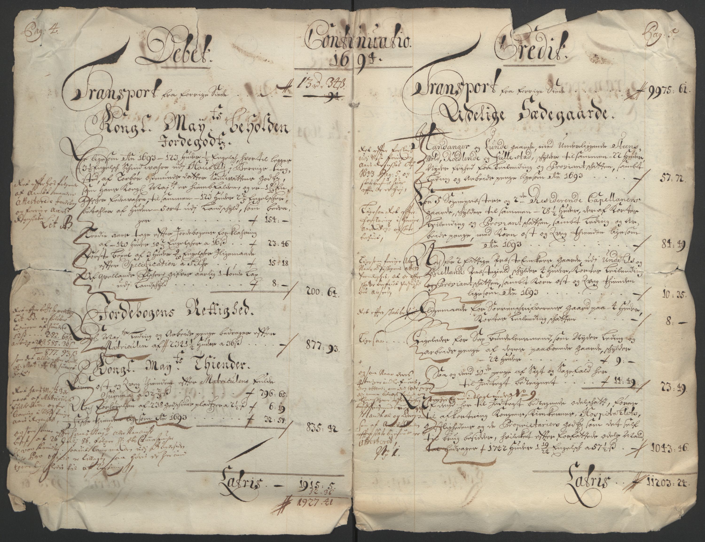 Rentekammeret inntil 1814, Reviderte regnskaper, Fogderegnskap, AV/RA-EA-4092/R43/L2545: Fogderegnskap Lista og Mandal, 1694-1695, p. 6