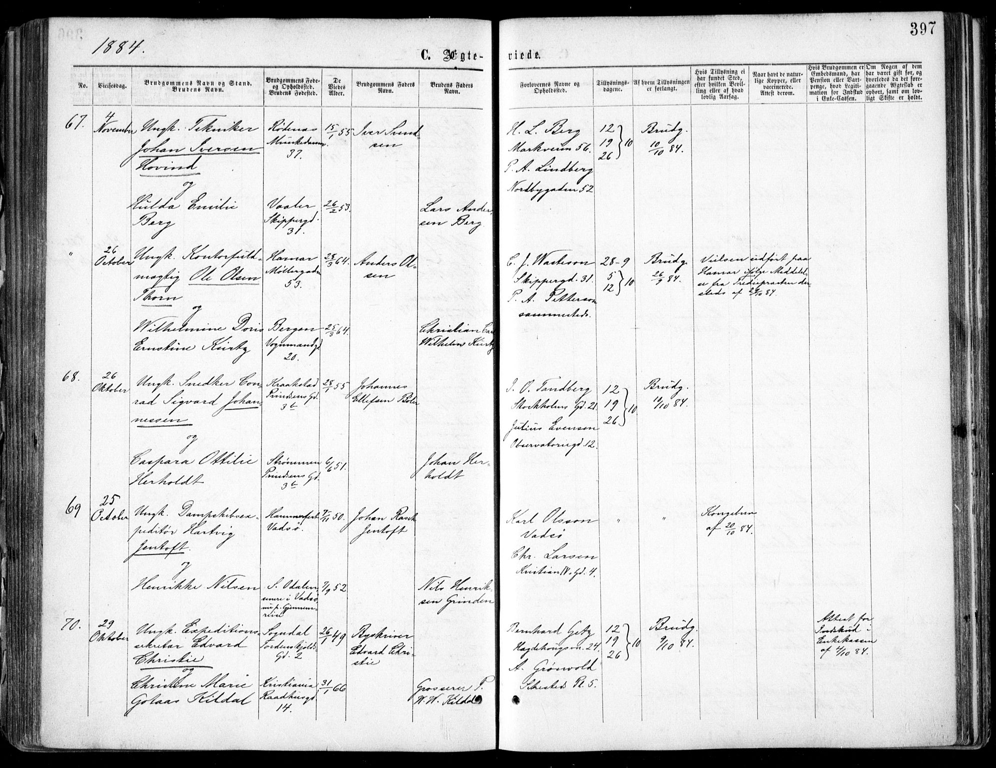 Oslo domkirke Kirkebøker, AV/SAO-A-10752/F/Fa/L0021: Parish register (official) no. 21, 1865-1884, p. 397