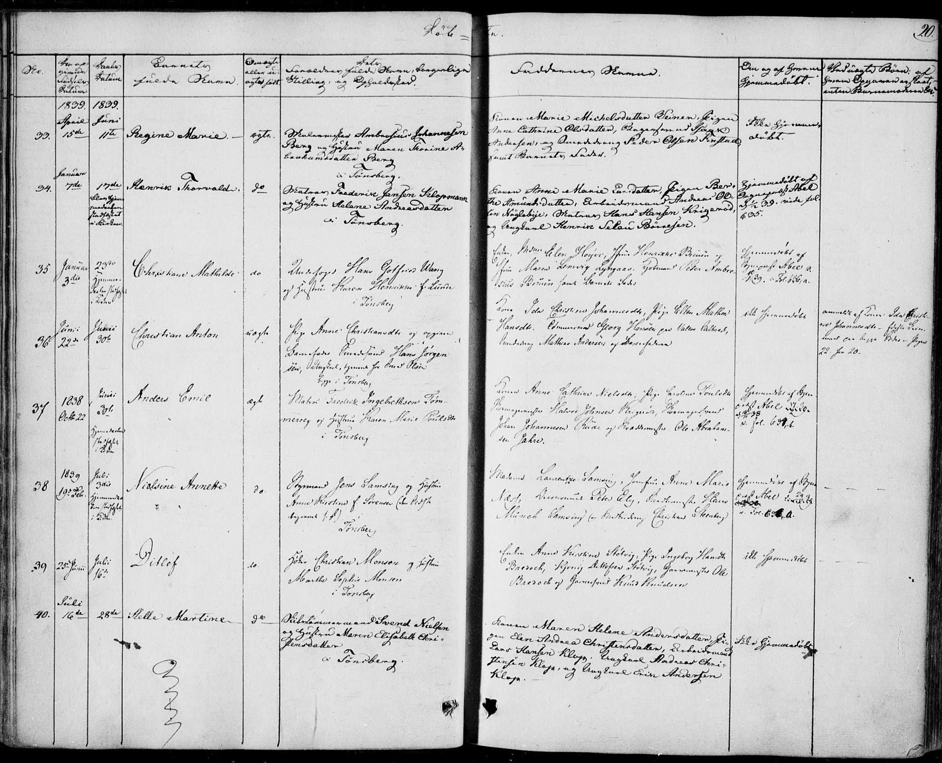 Tønsberg kirkebøker, AV/SAKO-A-330/F/Fa/L0006: Parish register (official) no. I 6, 1836-1844, p. 20