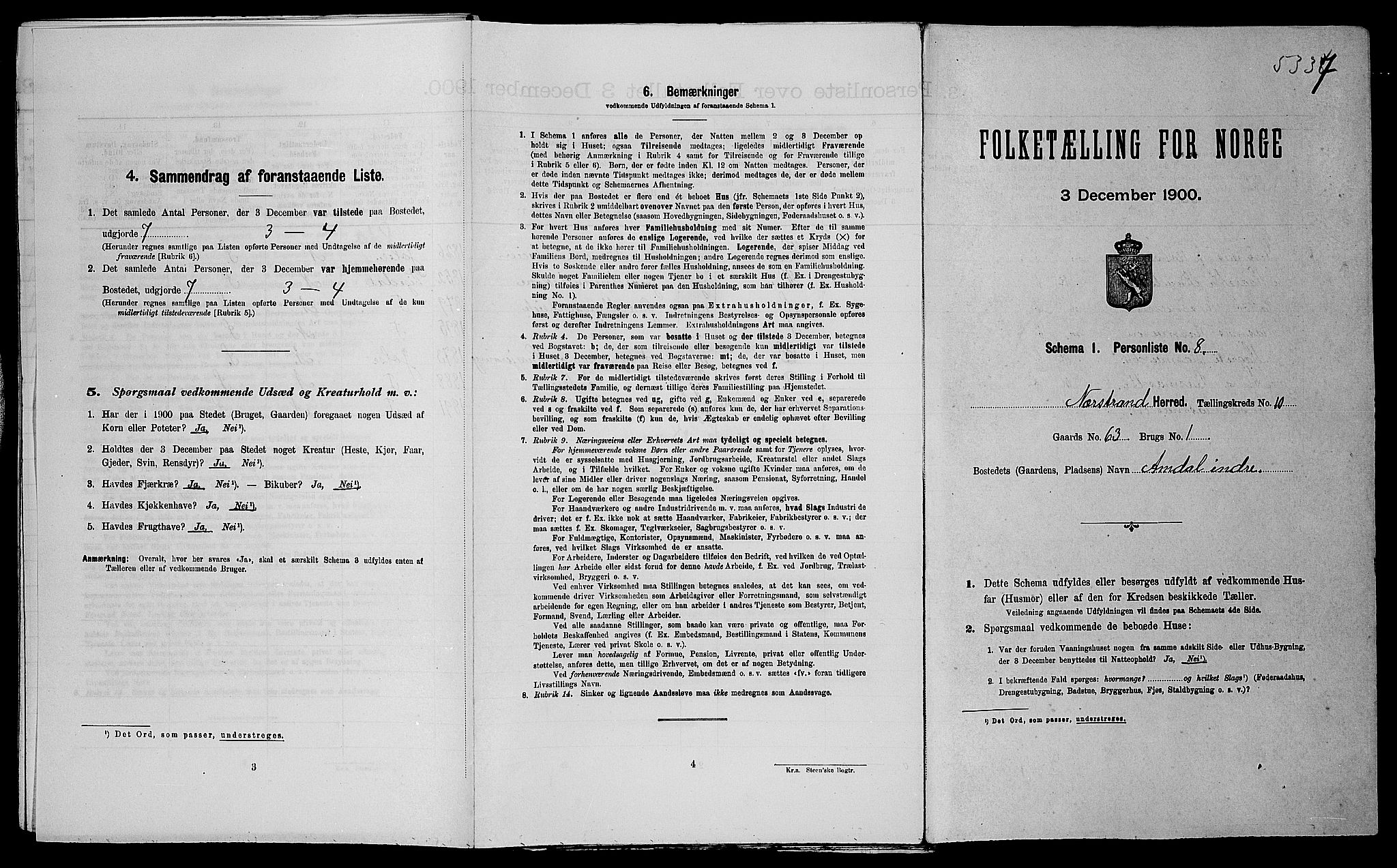 SAST, 1900 census for Nedstrand, 1900, p. 573