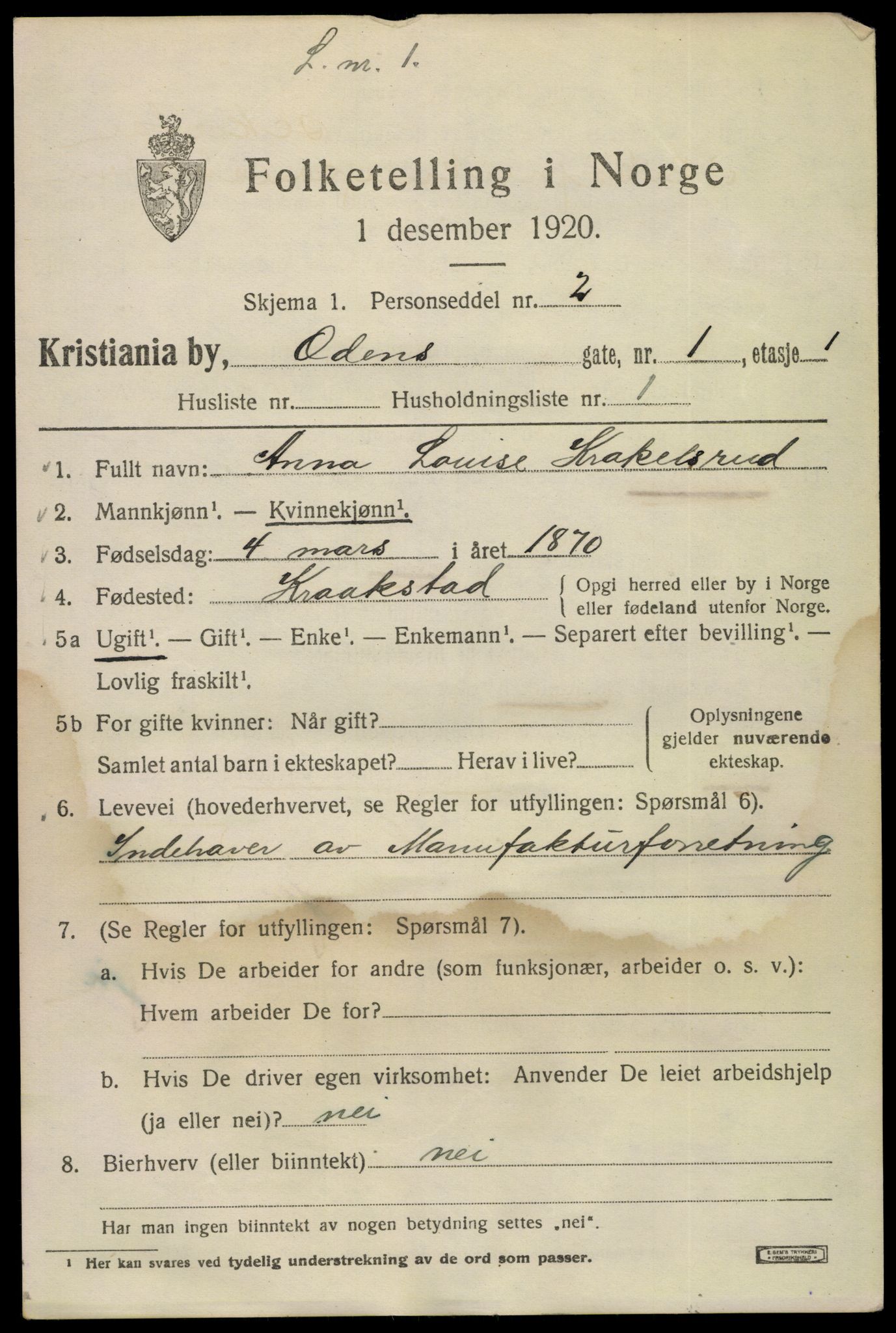 SAO, 1920 census for Kristiania, 1920, p. 429227