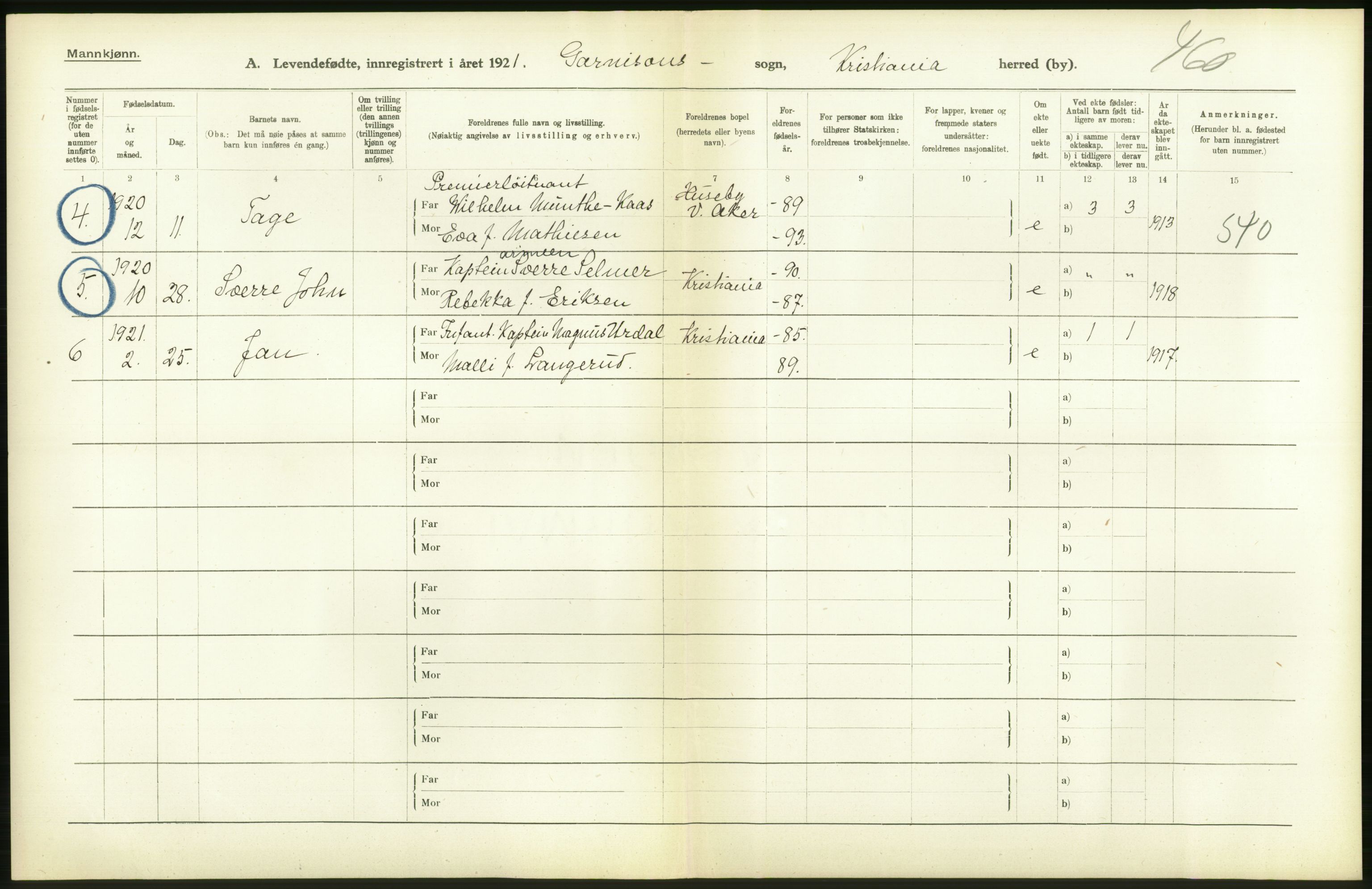 Statistisk sentralbyrå, Sosiodemografiske emner, Befolkning, RA/S-2228/D/Df/Dfc/Dfca/L0009: Kristiania: Levendefødte menn og kvinner., 1921, p. 344