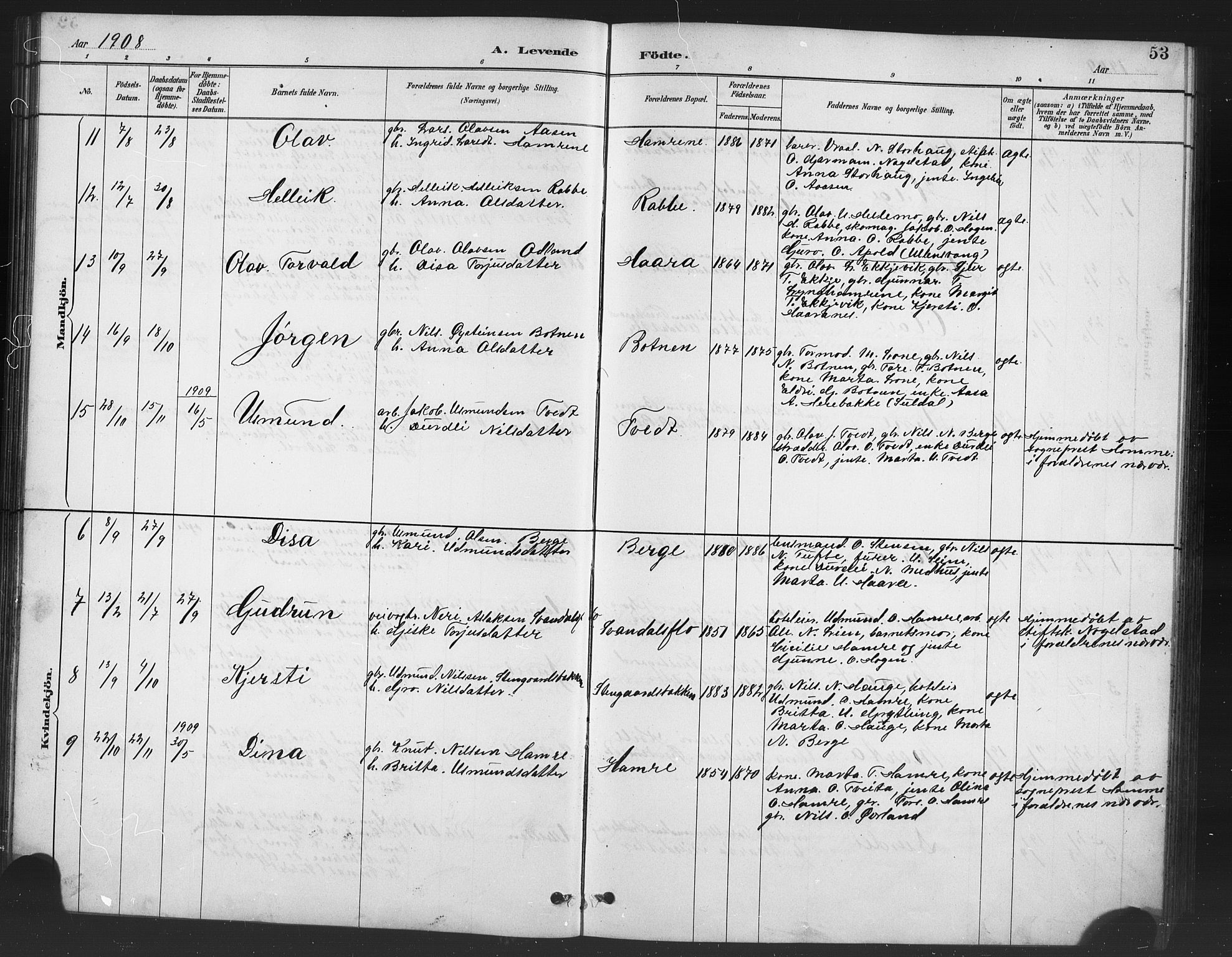 Røldal sokneprestembete, AV/SAB-A-100247: Parish register (copy) no. A 3, 1887-1917, p. 53