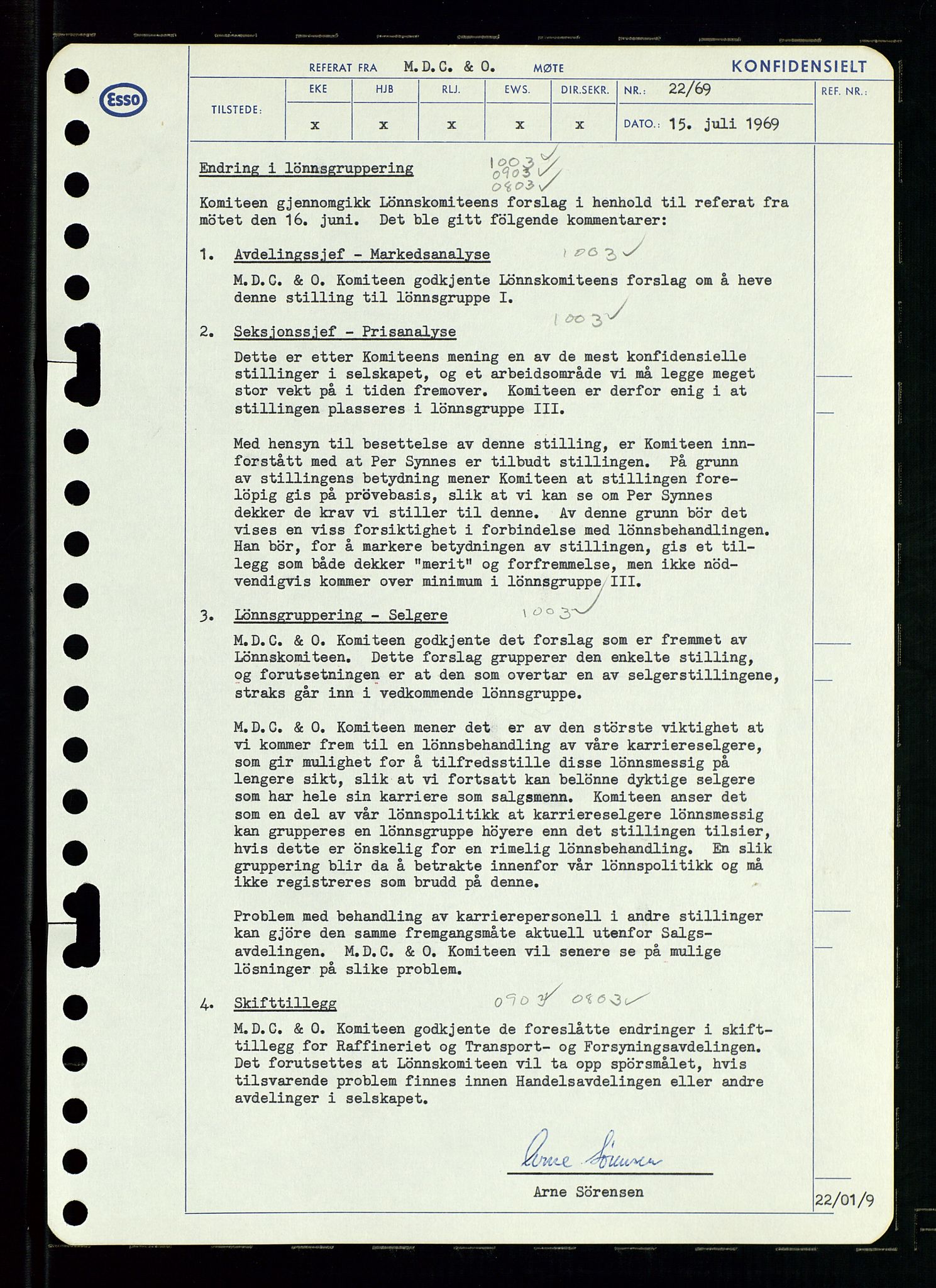 Pa 0982 - Esso Norge A/S, AV/SAST-A-100448/A/Aa/L0003/0001: Den administrerende direksjon Board minutes (styrereferater) og Bedriftforsamlingsprotokoll / Den administrerende direksjon Board minutes (styrereferater), 1969, p. 160