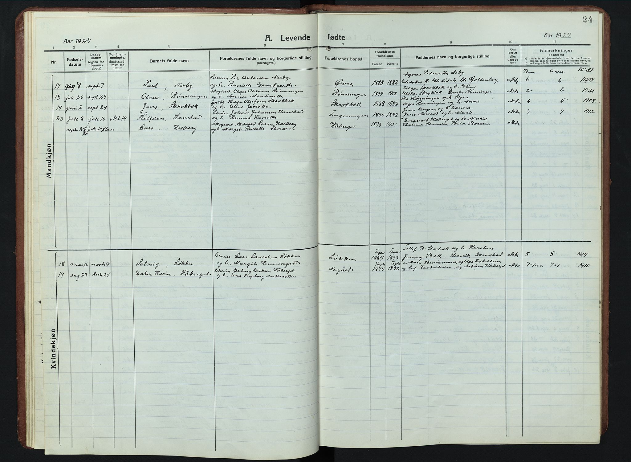 Elverum prestekontor, AV/SAH-PREST-044/H/Ha/Hab/L0011: Parish register (copy) no. 11, 1915-1947, p. 24