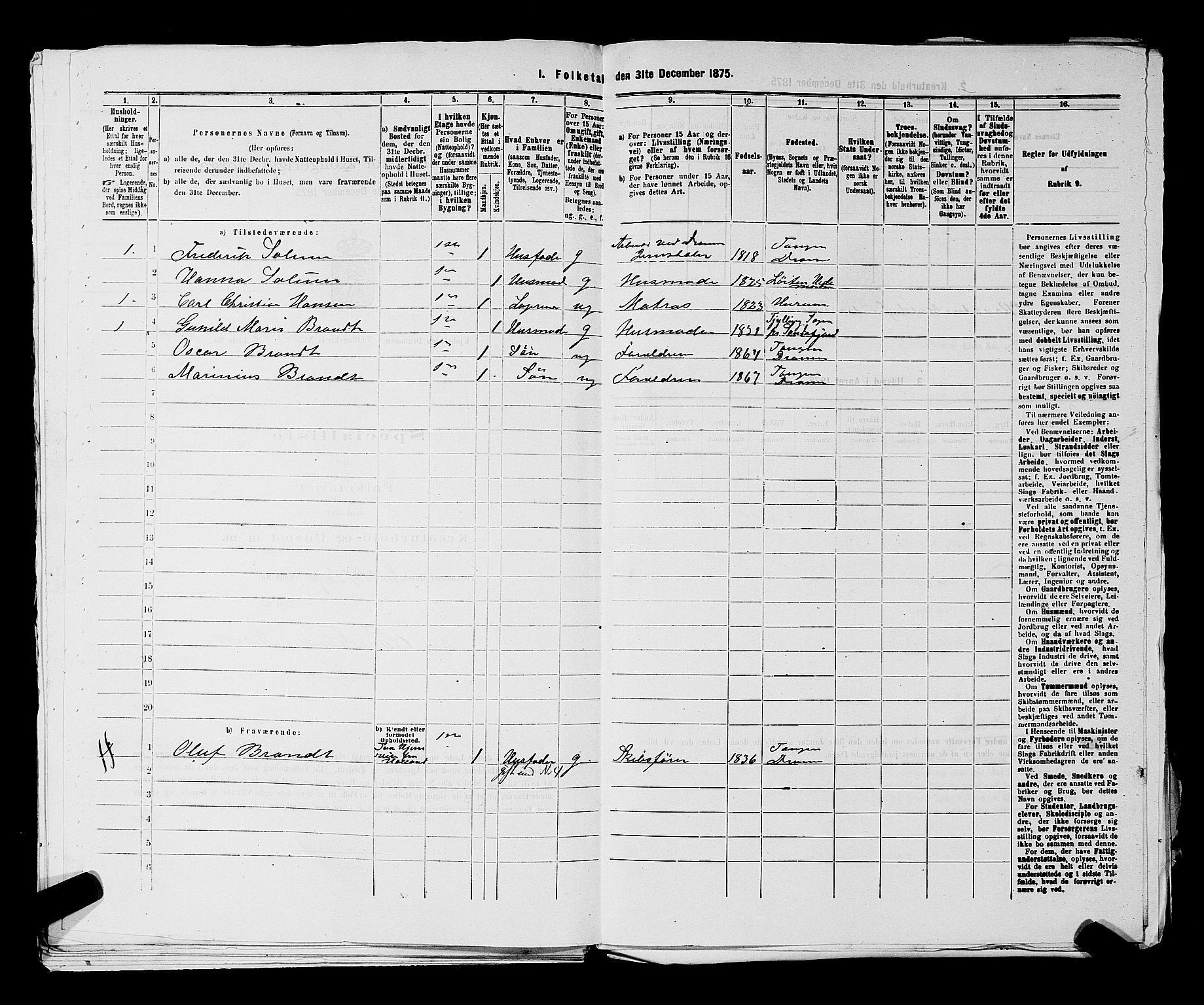 SAKO, 1875 census for 0602 Drammen, 1875, p. 3649