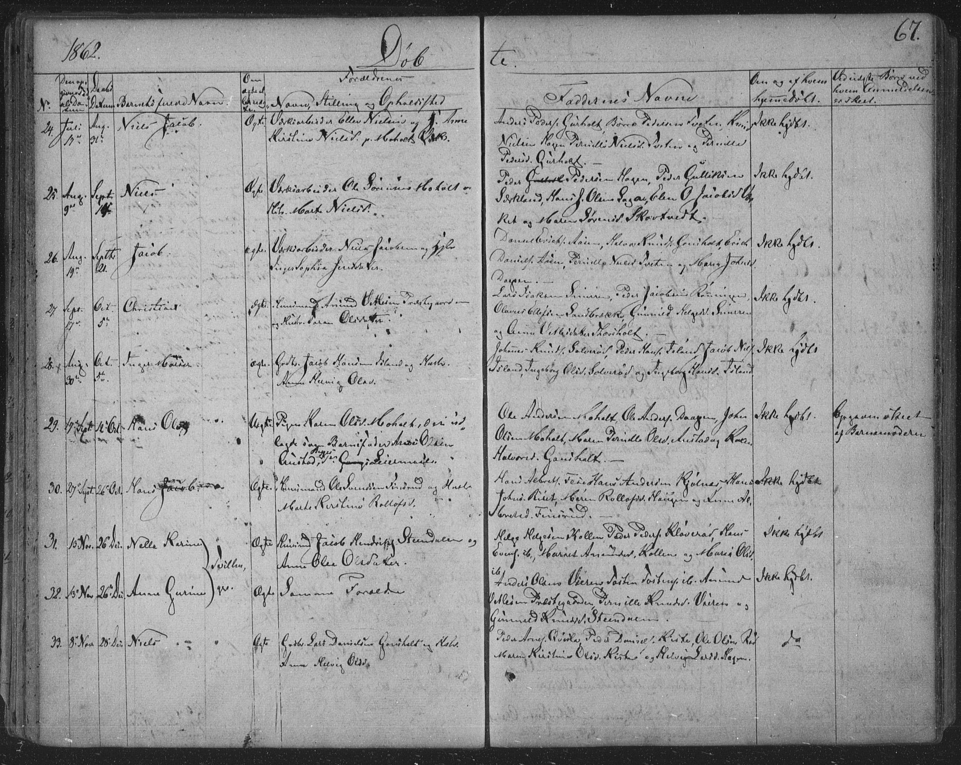 Siljan kirkebøker, SAKO/A-300/F/Fa/L0001: Parish register (official) no. 1, 1831-1870, p. 67