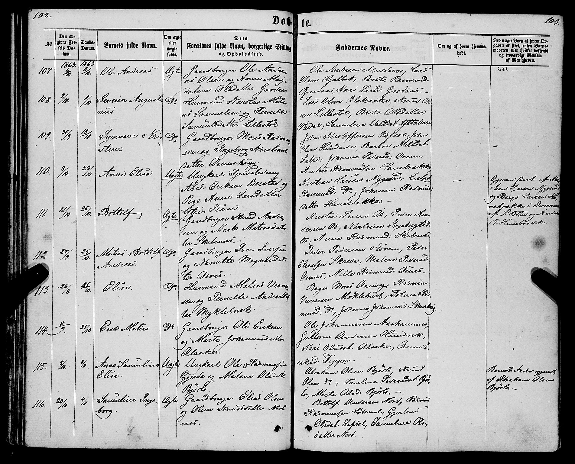 Eid sokneprestembete, AV/SAB-A-82301/H/Haa/Haaa/L0009: Parish register (official) no. A 9, 1861-1868, p. 102-103