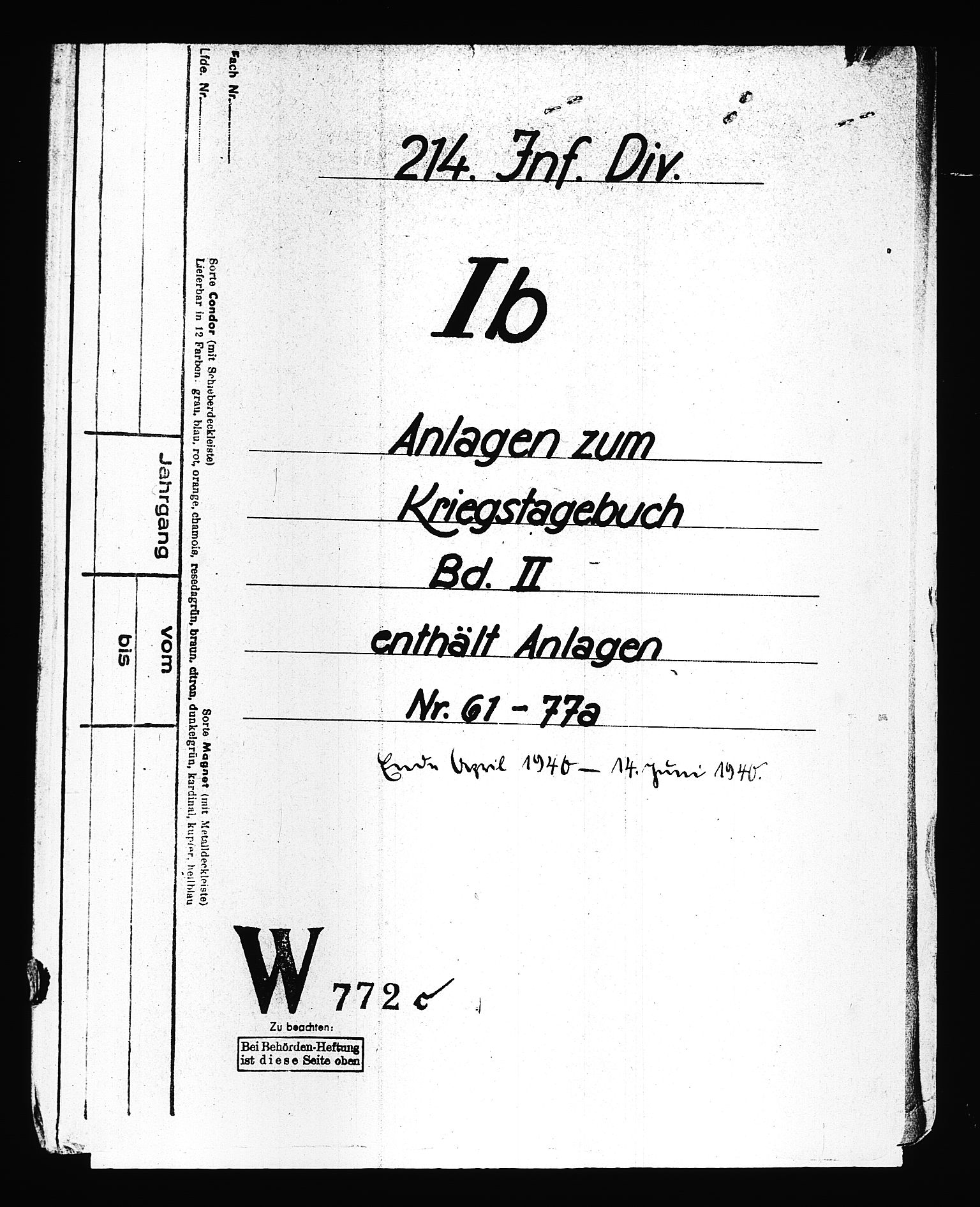 Documents Section, RA/RAFA-2200/V/L0088: Amerikansk mikrofilm "Captured German Documents".
Box No. 727.  FKA jnr. 601/1954., 1939-1940, p. 298